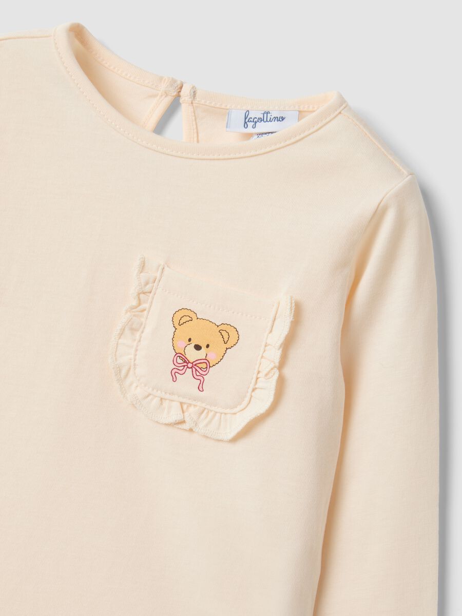 Beige pure organic cotton T-shirt with teddy bear print for baby girl_2