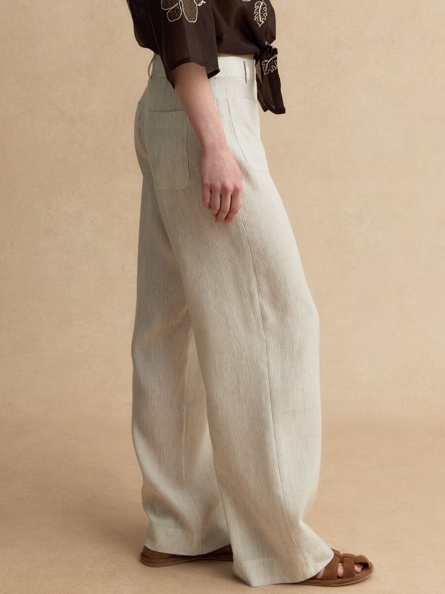 Wide-leg trousers in multicolour striped lyocell linen blend_3