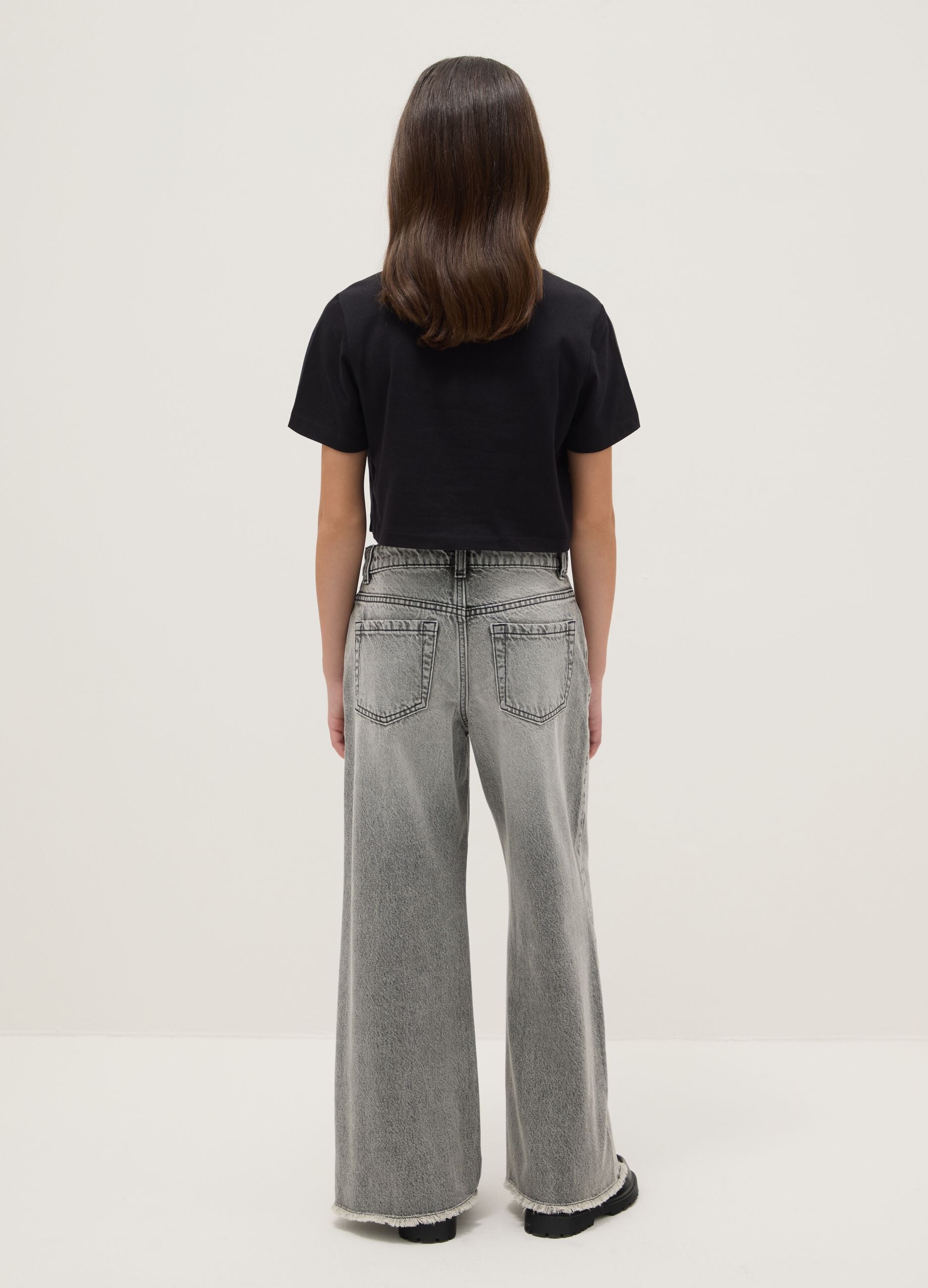 Grey pure cotton culotte jeans for girls with comfortable fit