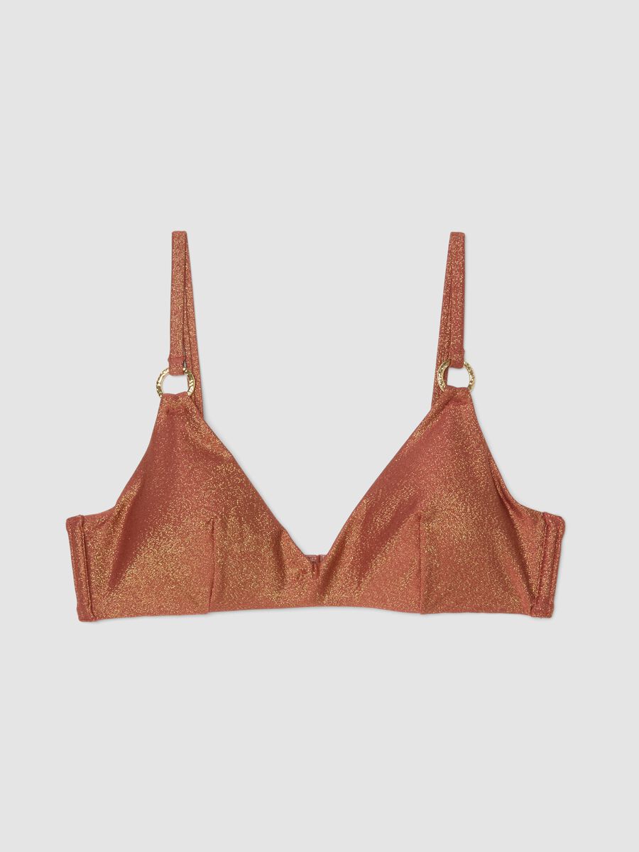 Brown stretch bikini top with padded cups and glitter texture_4