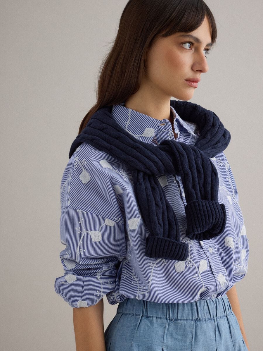 Sky blue pure cotton floral regular fit shirt_1