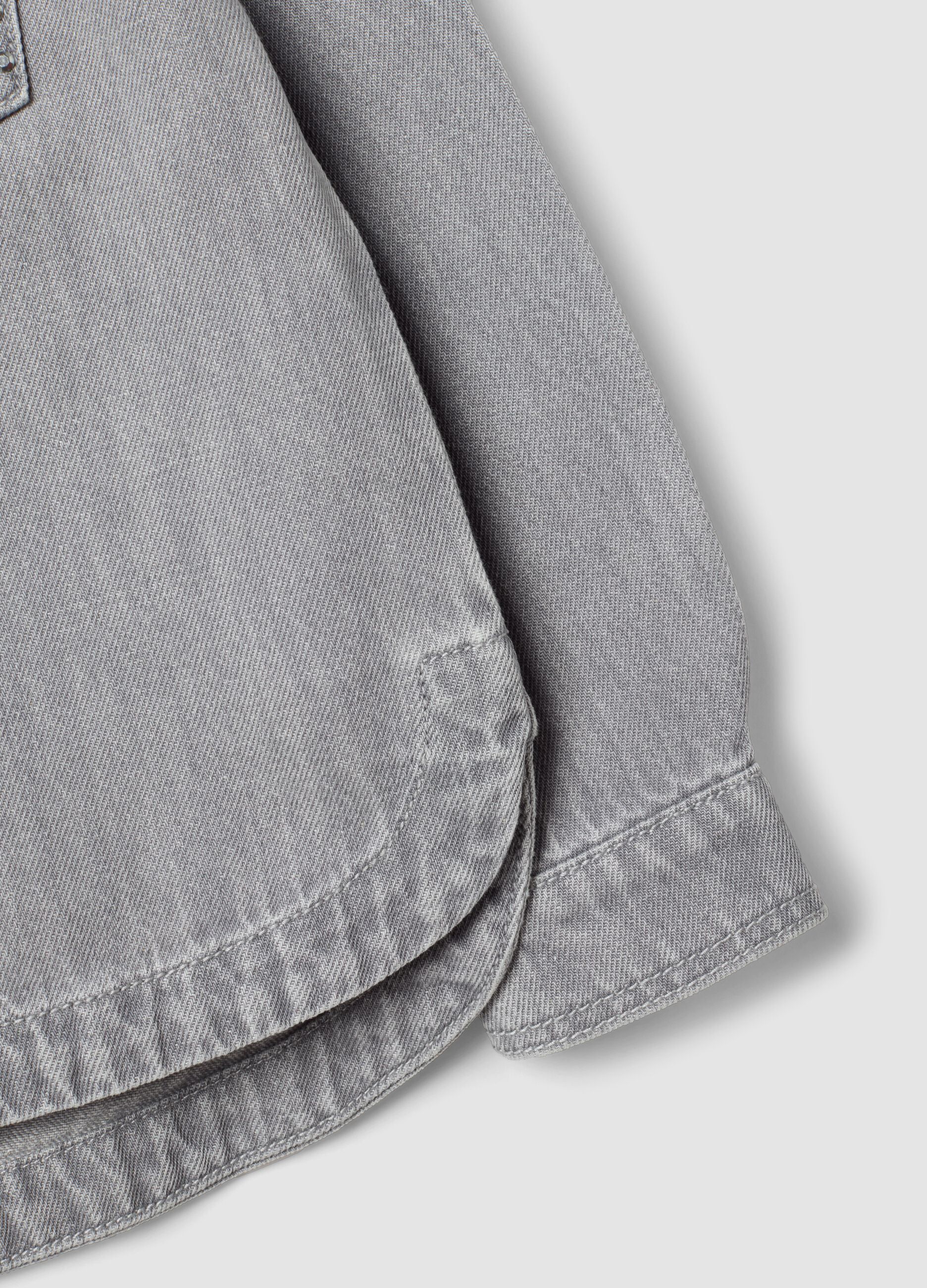 Grey oversized pure cotton shirt with studs for girls
