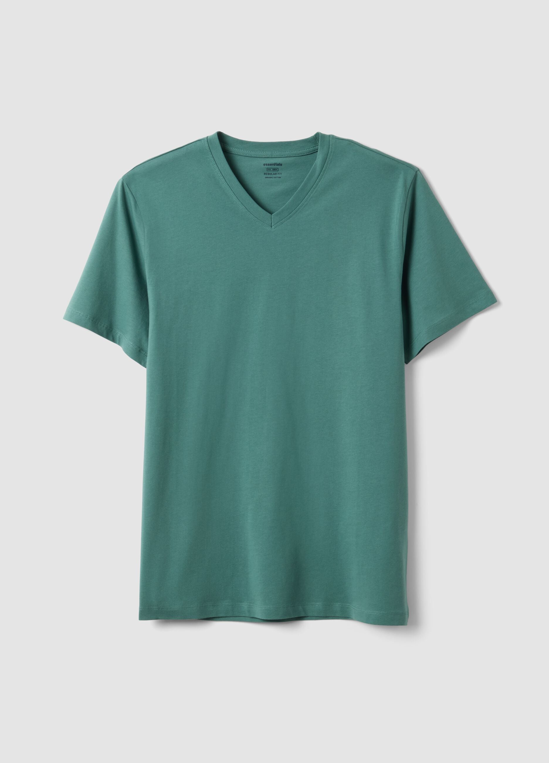Green pure cotton V-neck regular fit T-shirt