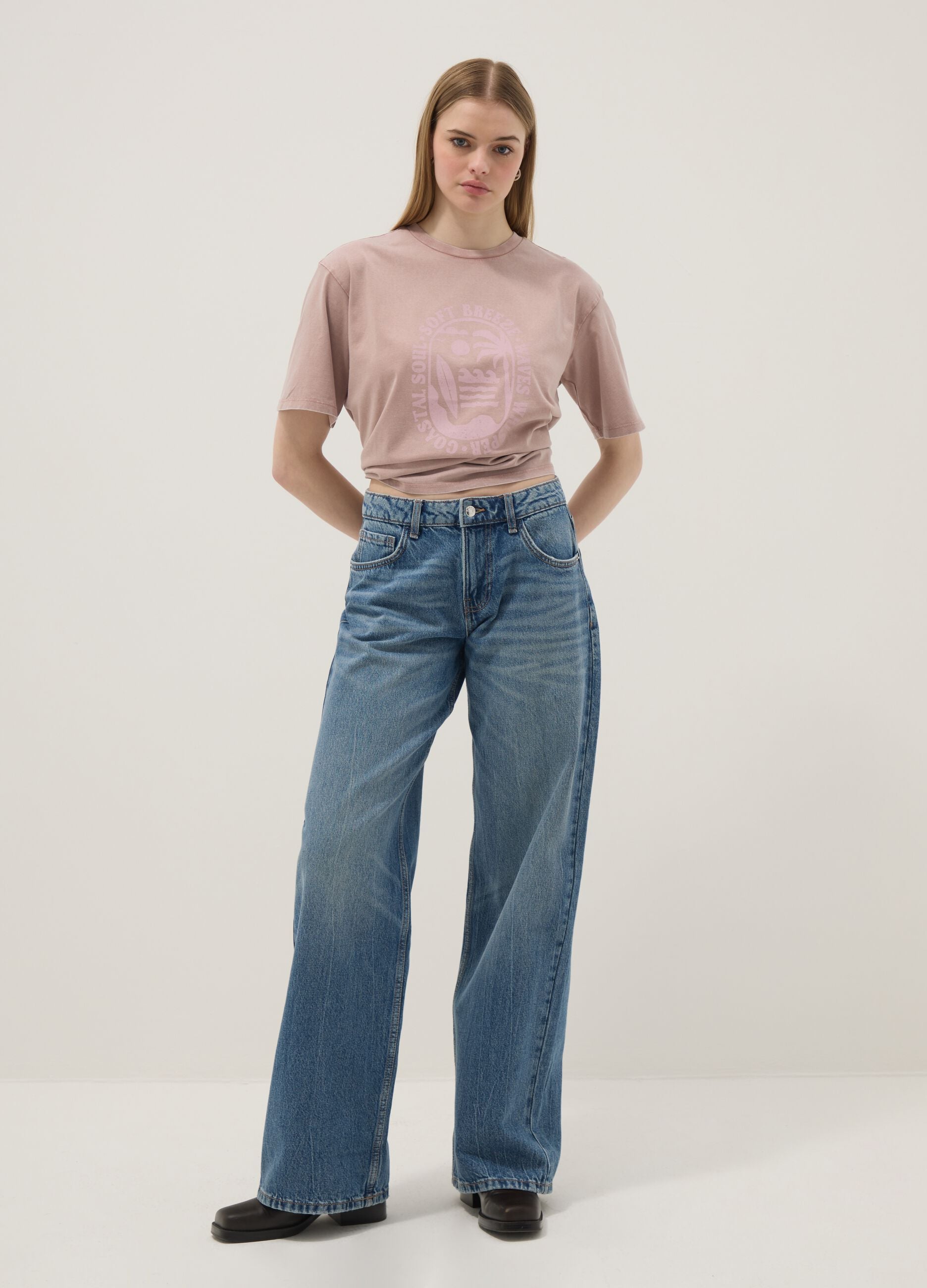 Pink pure cotton relaxed fit t-shirt with print