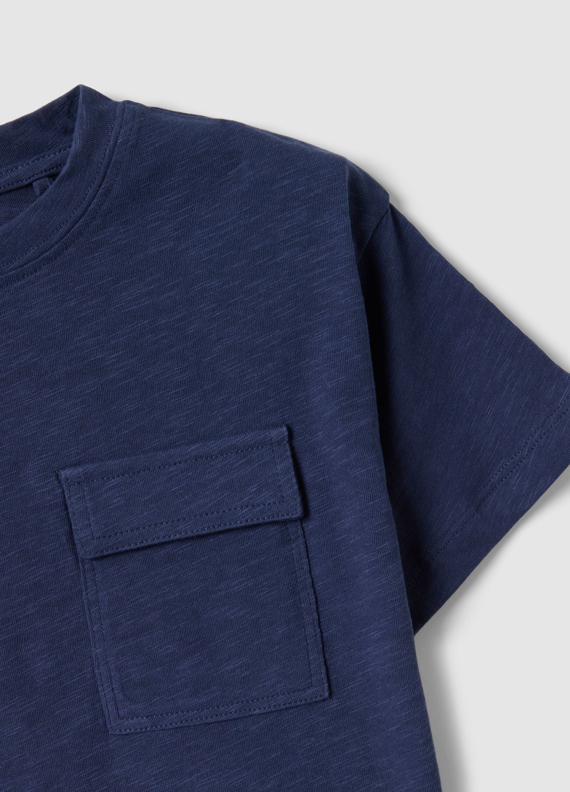 Children's blue pure cotton regular fit T-shirt with pocket