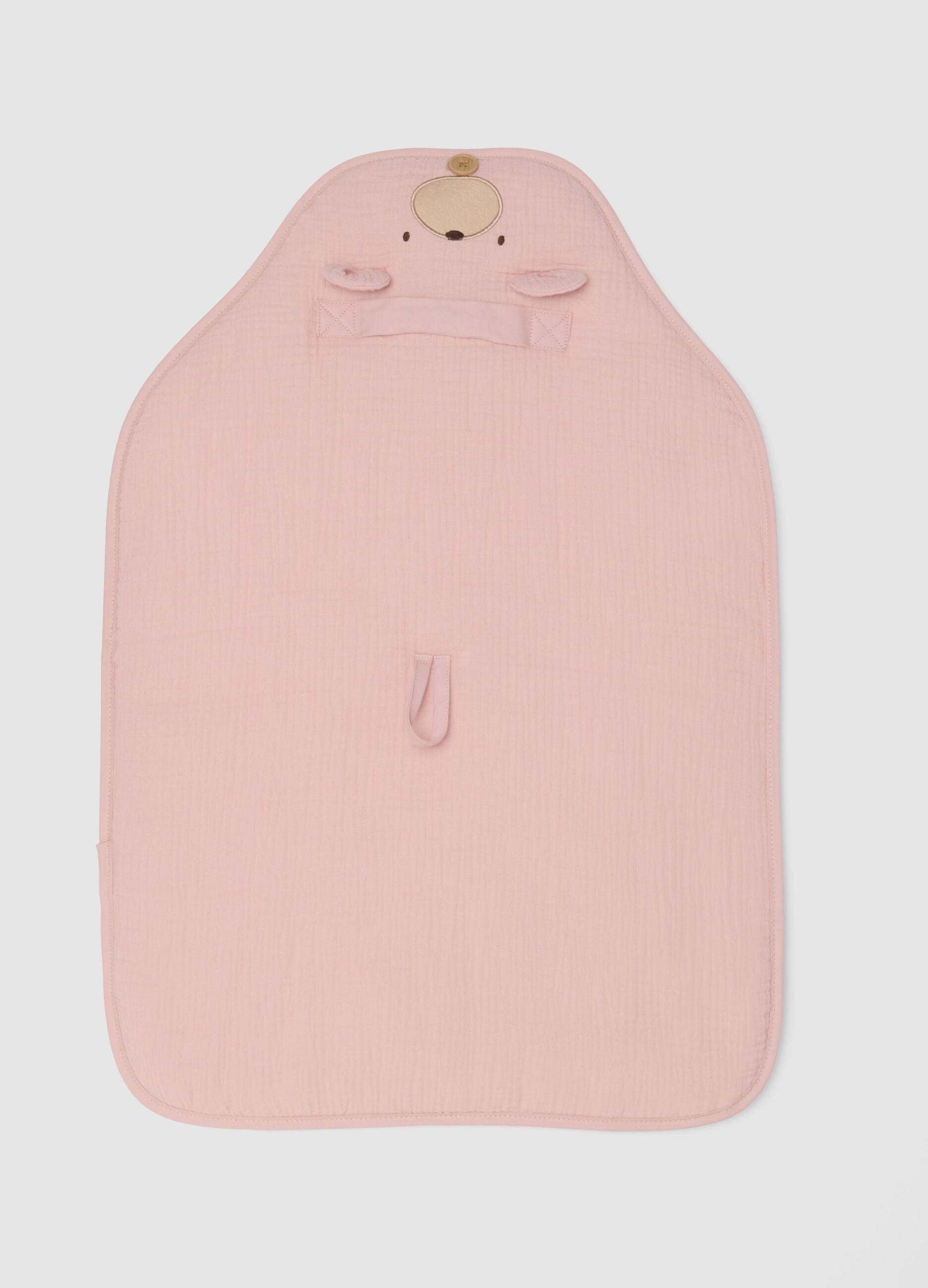 Pink 100% cotton baby changing mat with teddy bear design