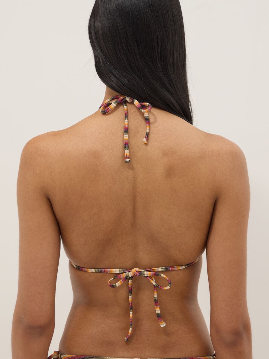 Multicoloured striped triangle bikini top in stretch fabric_2