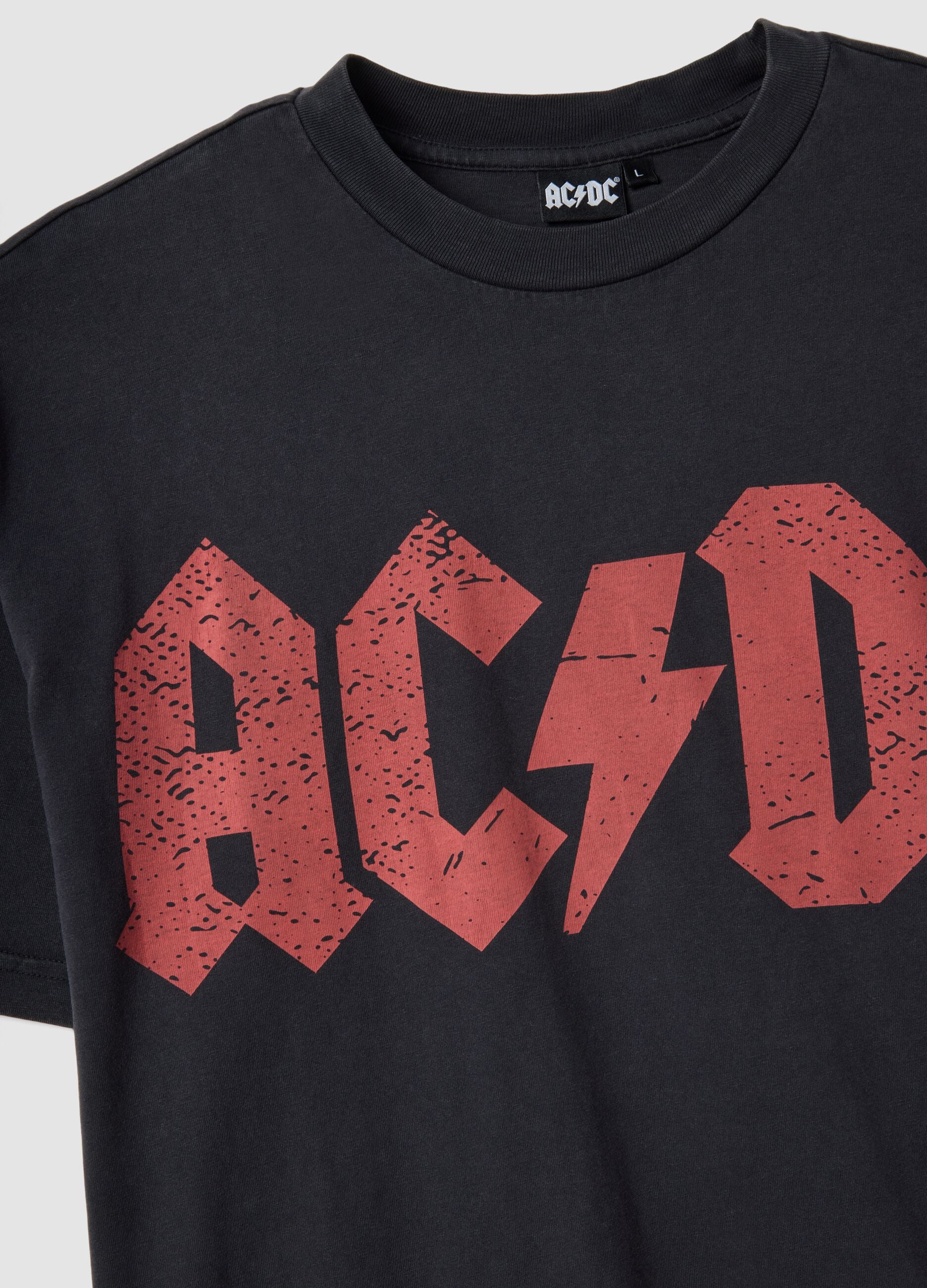 Black pure cotton regular fit T-shirt with AC/DC logo