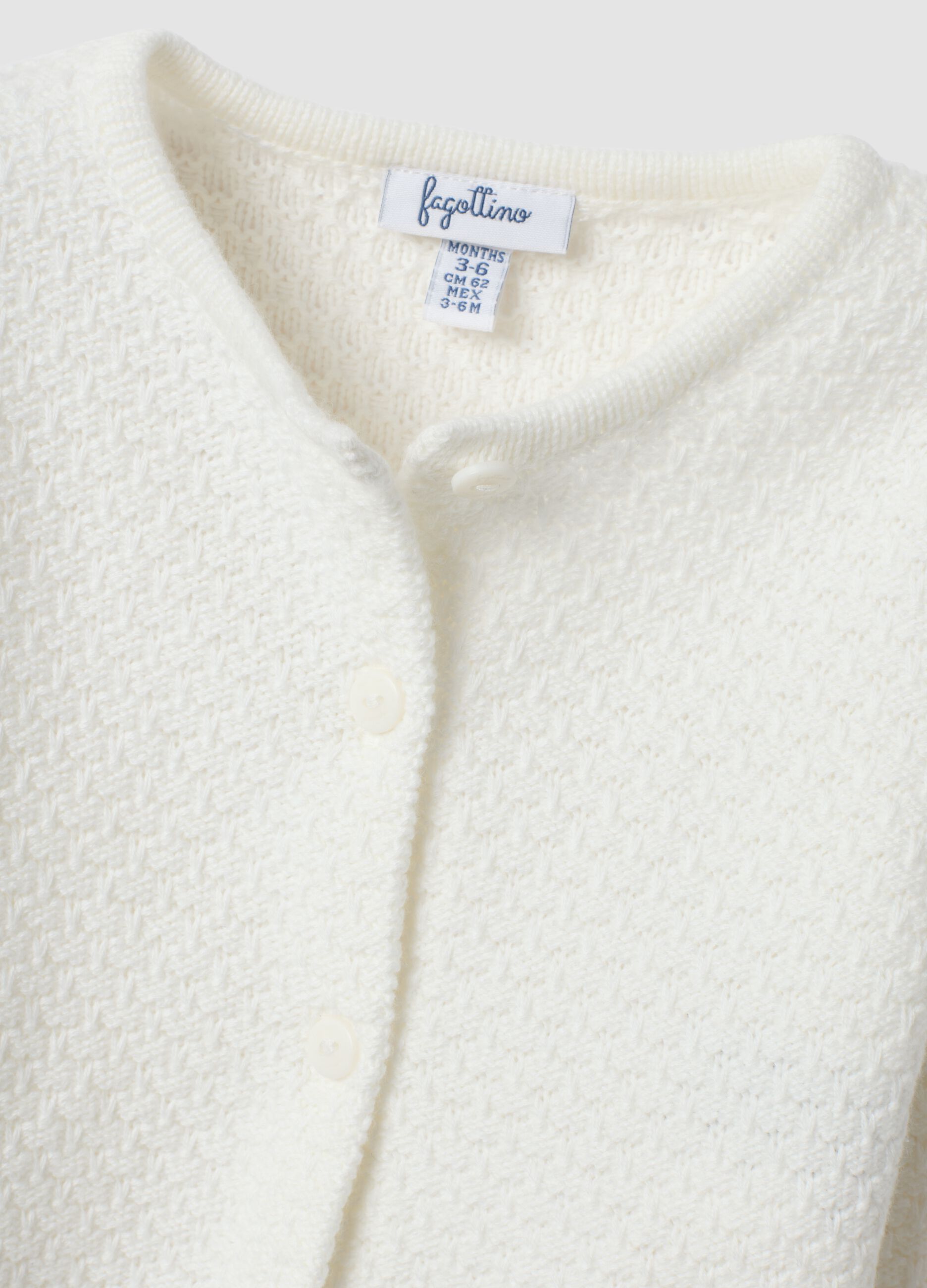 White pure organic cotton knitted cardigan for baby girl