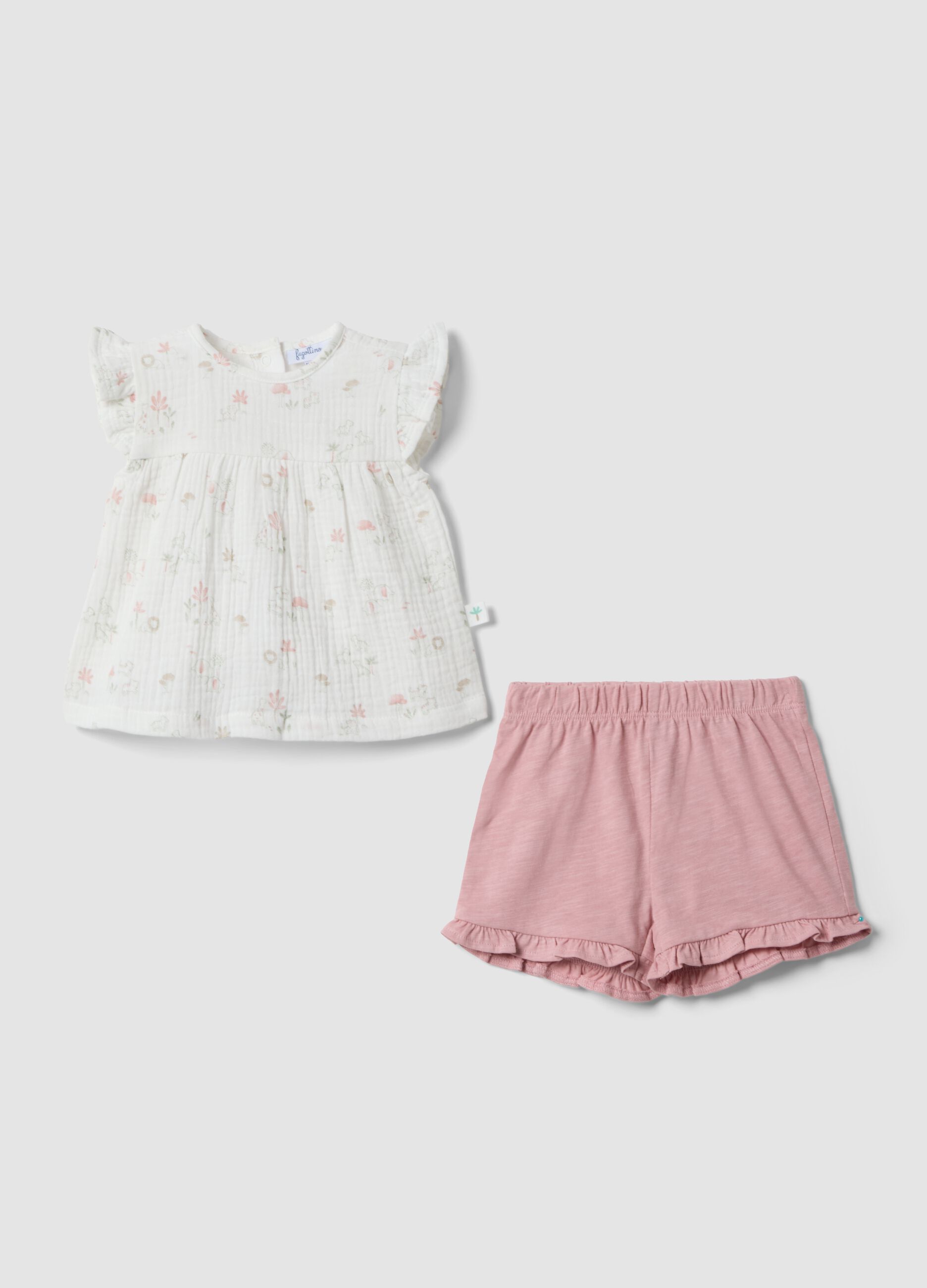 White and pink pure cotton baby girl set, regular fit
