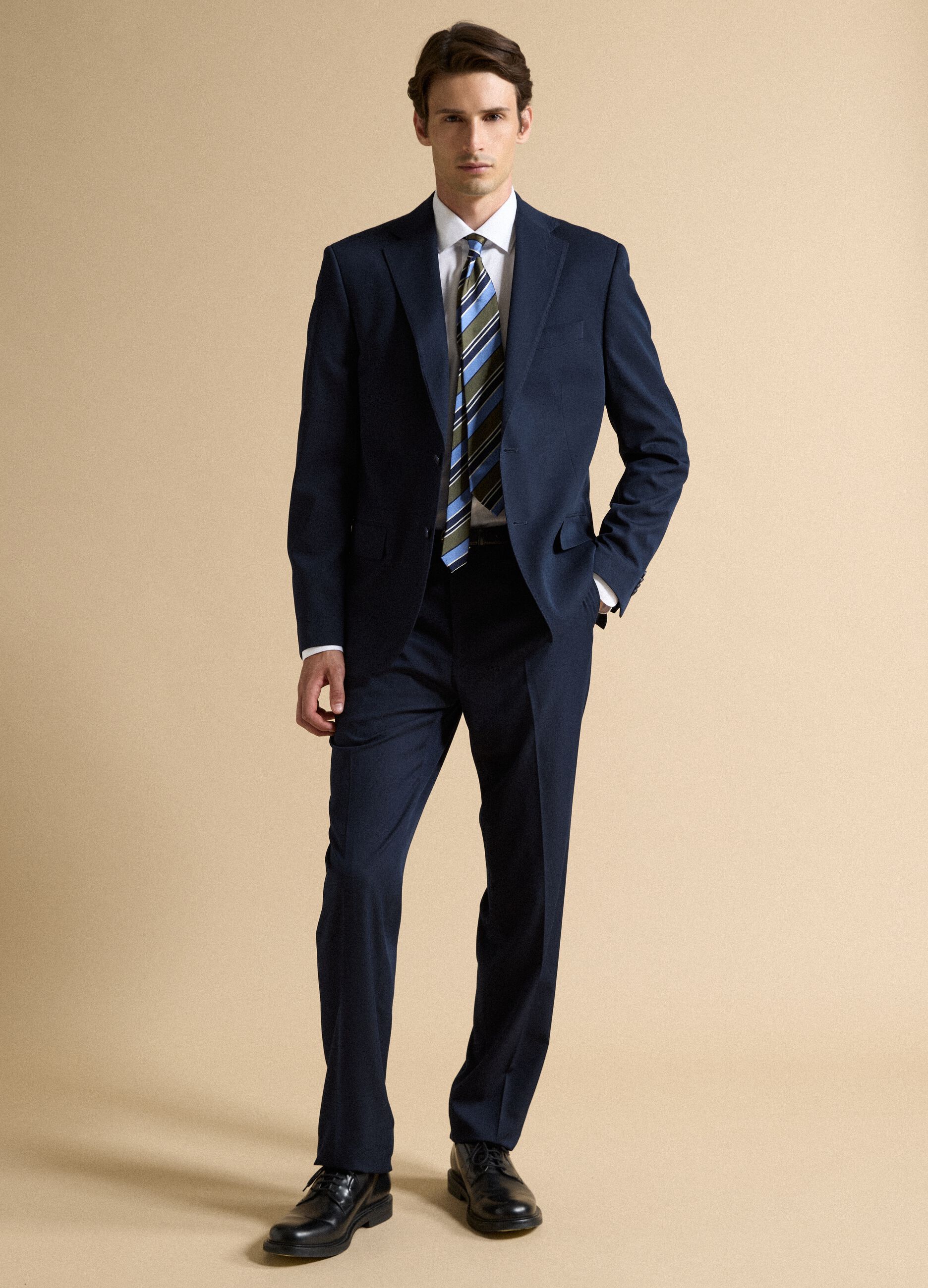 Pantaloni formali blu in viscosa elasticizzata regular fit