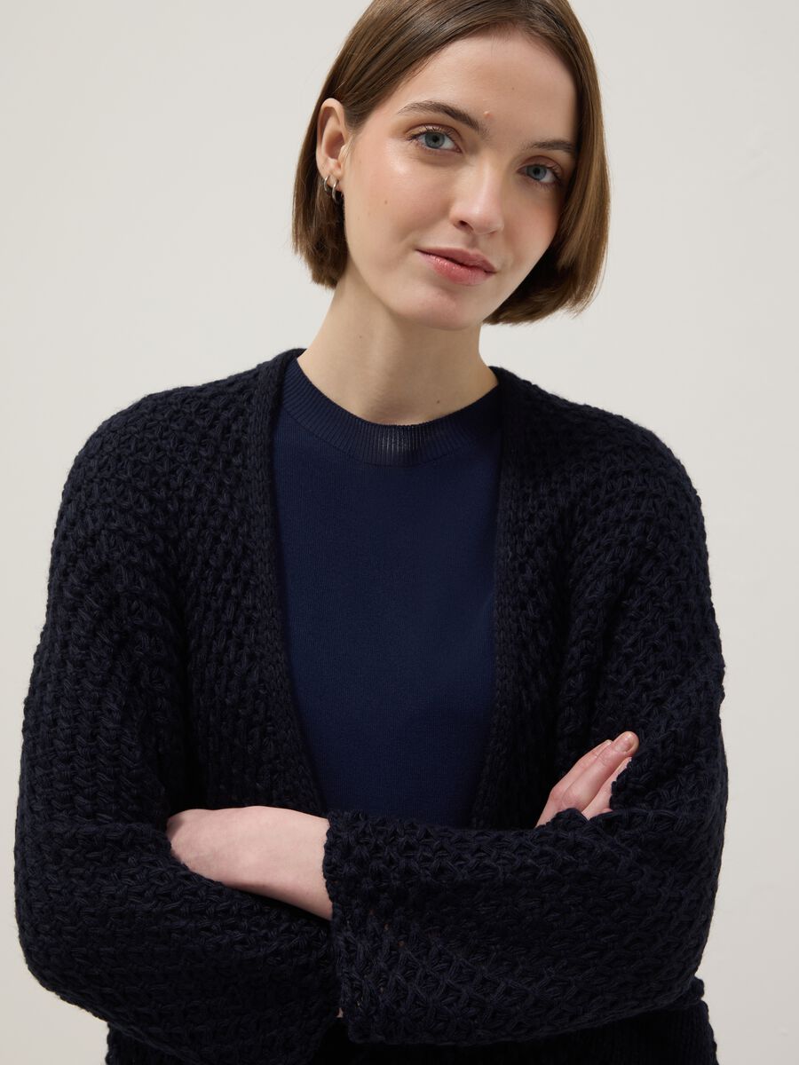 Regular fit blue woven knit cardigan_0