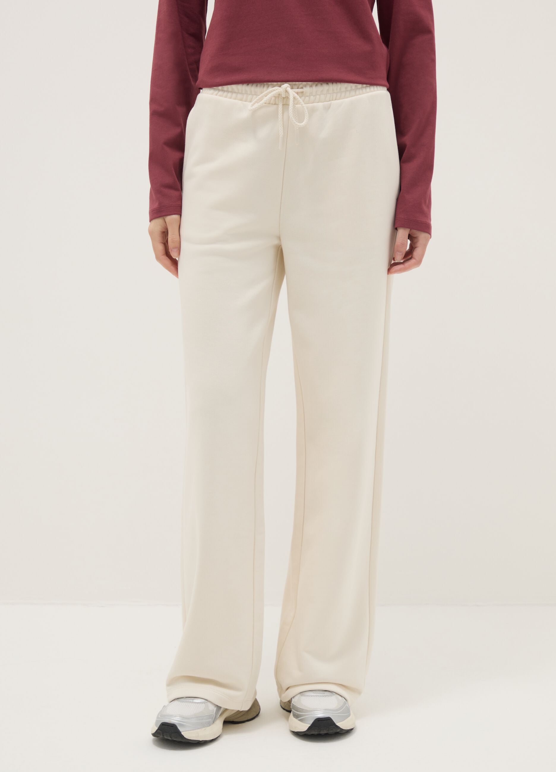 White regular fit cotton blend jogger trousers