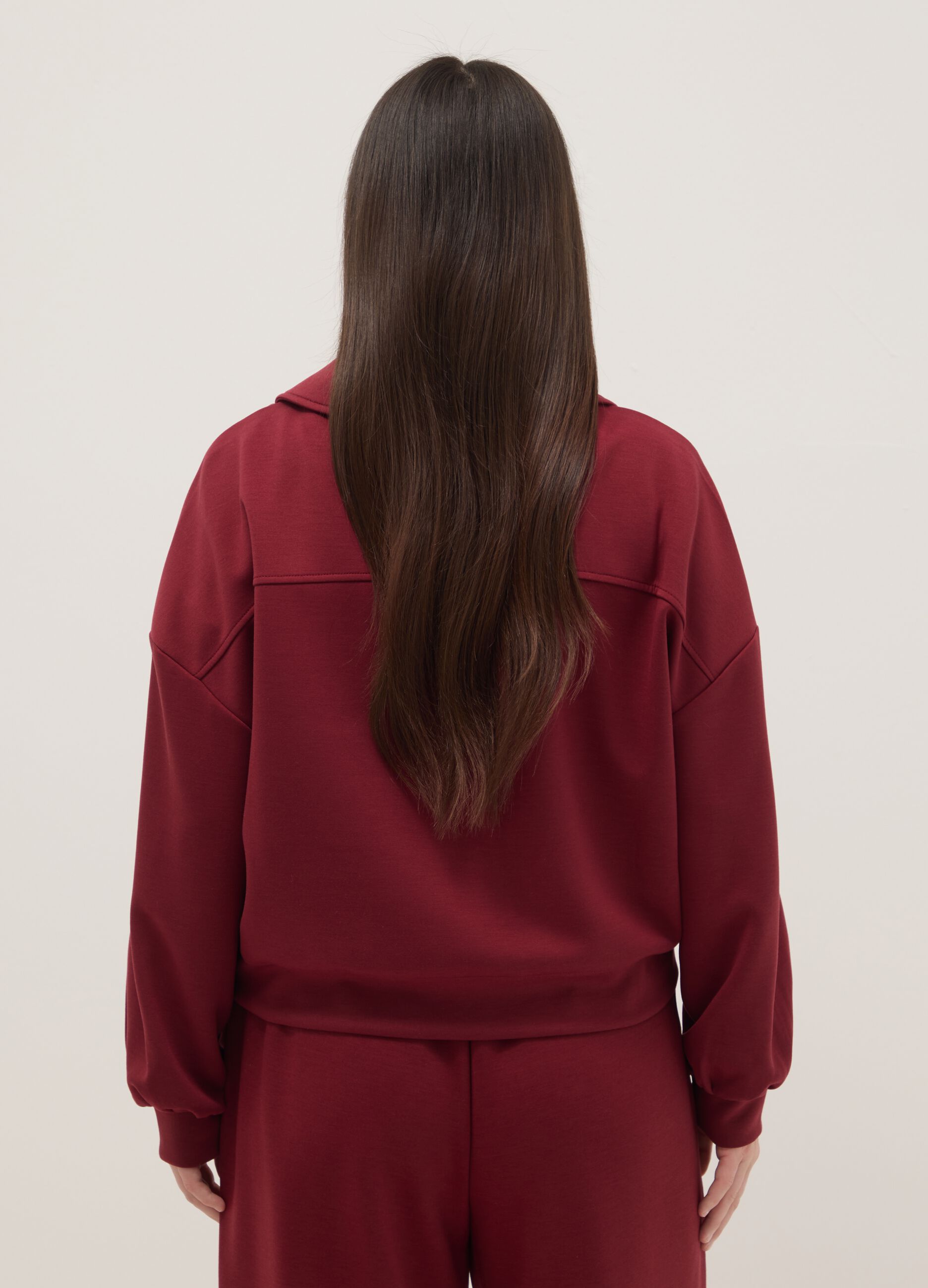 Red regular fit sweatshirt with fold-over collar and half zip