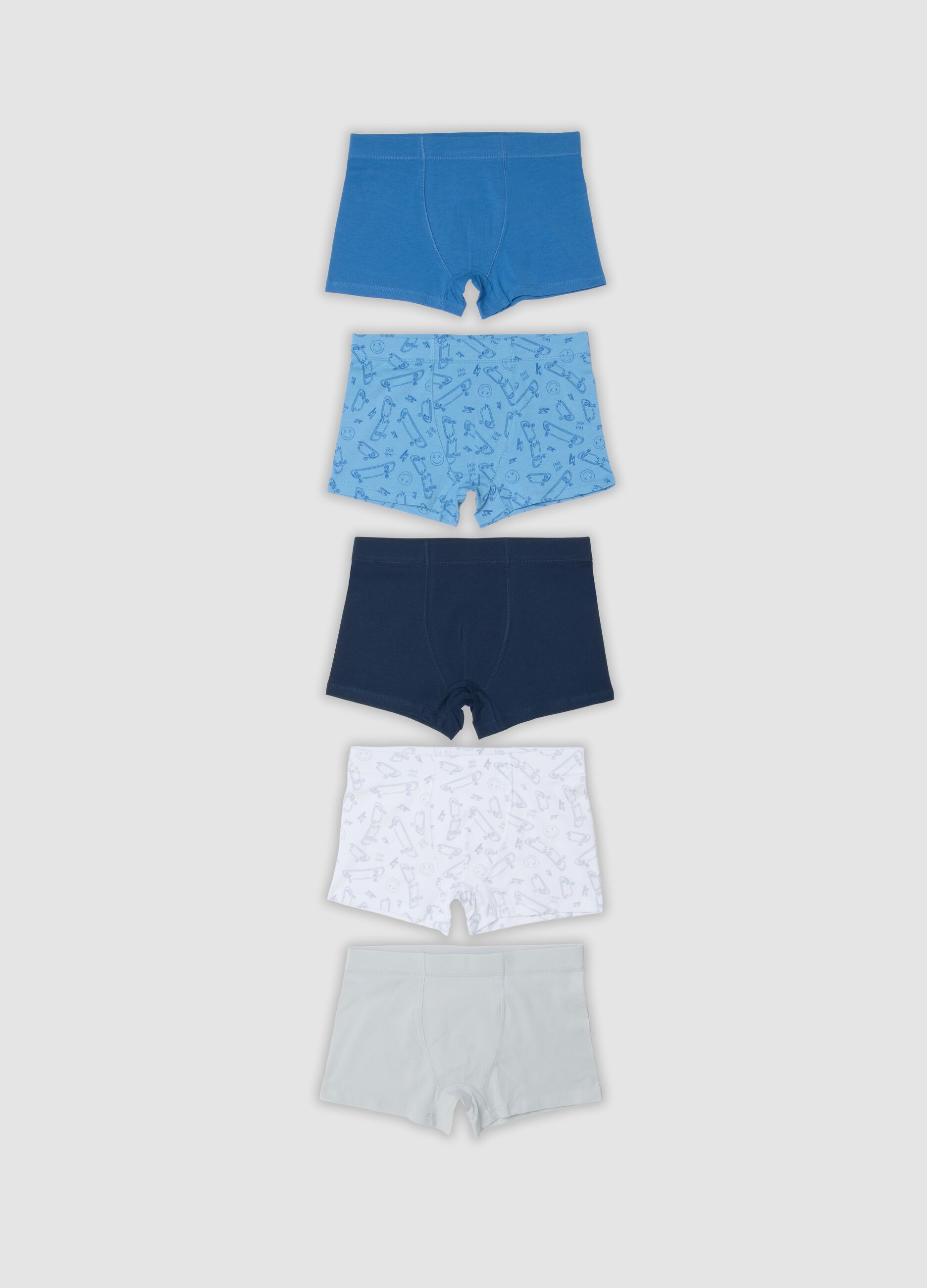 Pack of five multicolour midi boxer shorts in stretch organic cotton