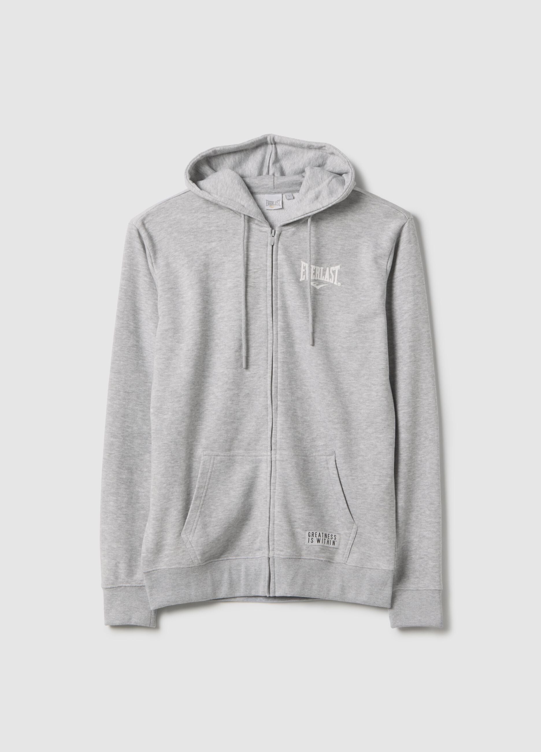 Grey regular fit cotton blend hoodie with zip