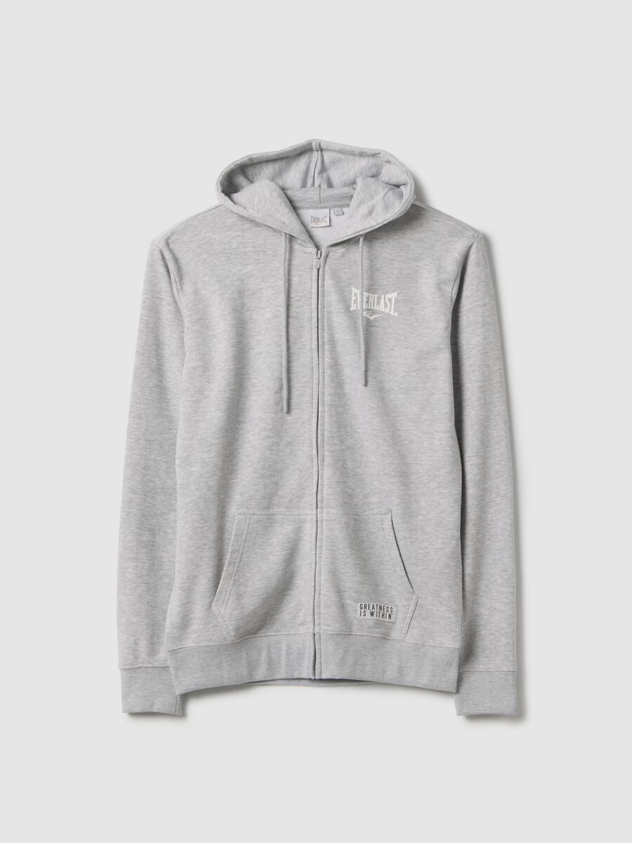Grey regular fit cotton blend hoodie with zip_4