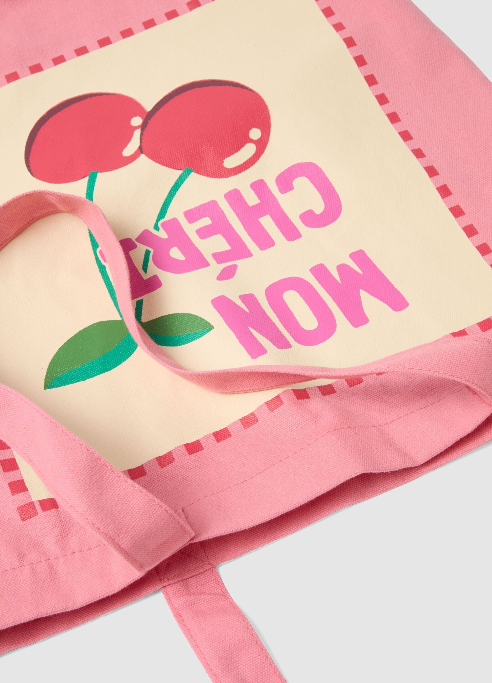 Pink pure cotton bag with cherry print