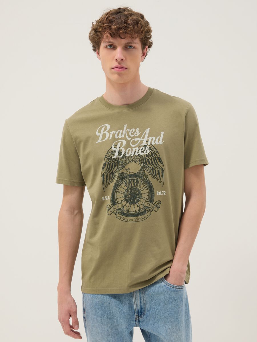 Green printed T-shirt in pure cotton, regular fit_0
