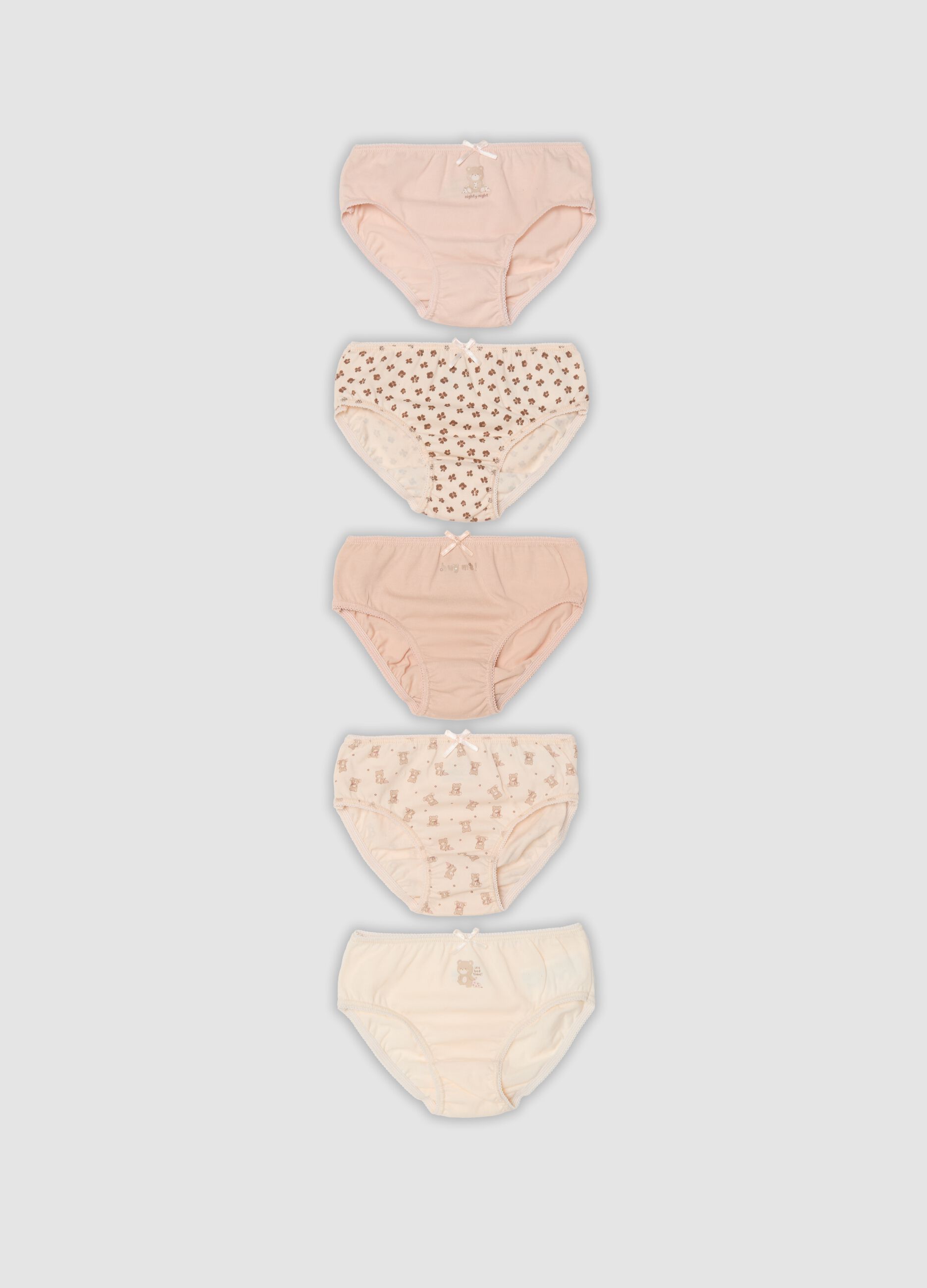 Pack of five multicolour baby girl briefs in pure organic cotton