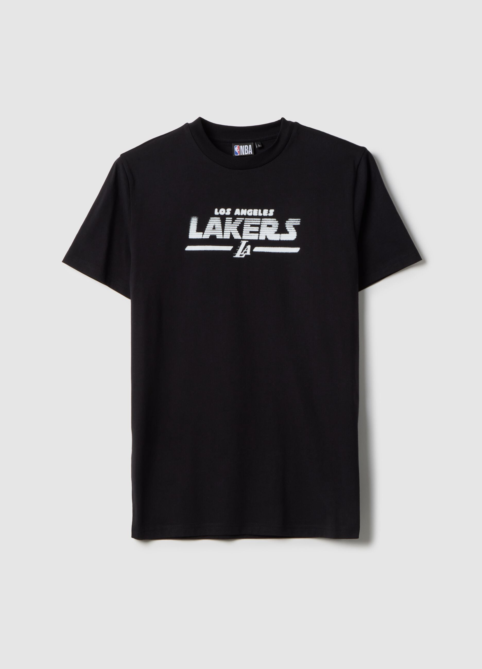Black pure cotton regular fit t-shirt with Lakers logo