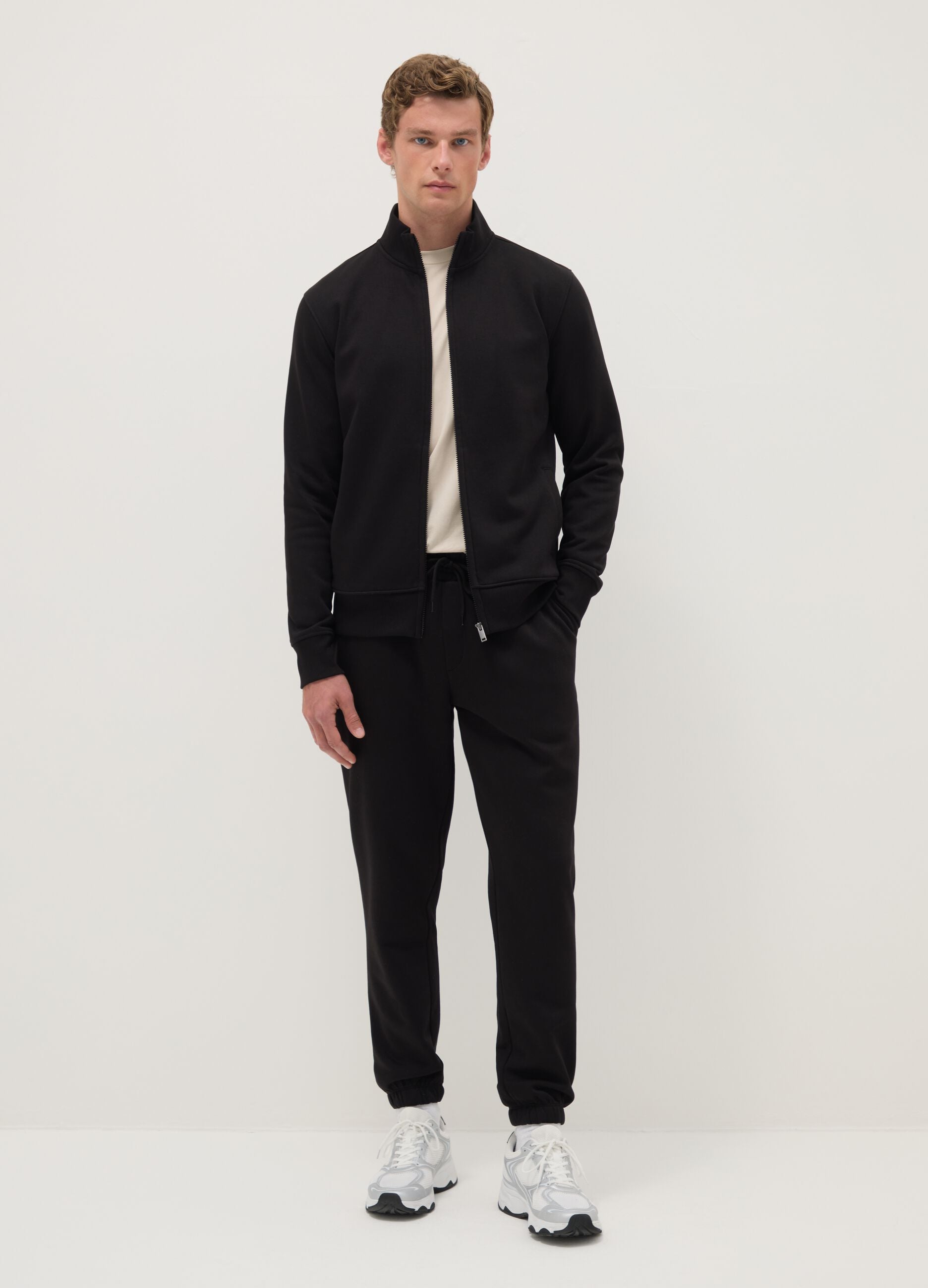 Black cotton blend regular fit jogger trousers