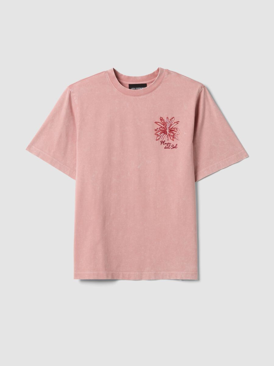 Pink pure cotton T-shirt with embroidery_4