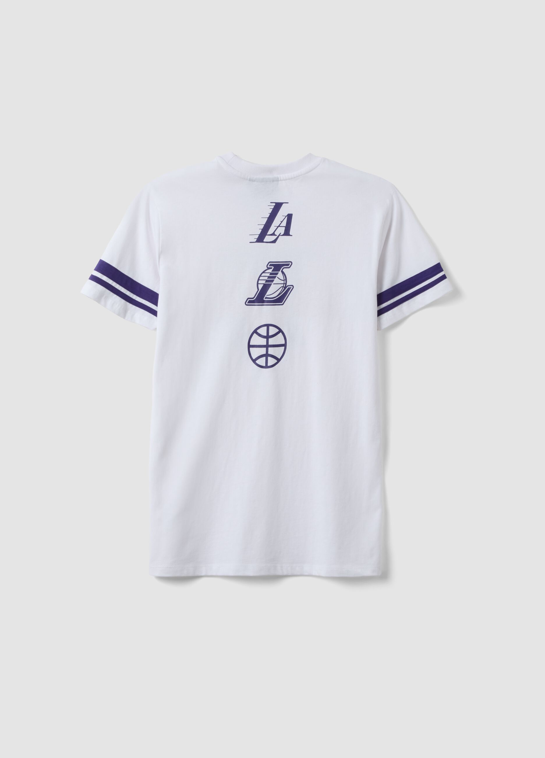 Boys' pure cotton relaxed fit white T-shirt with Lakers prints