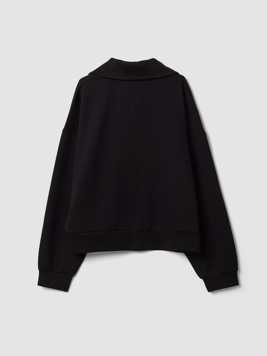 Felpa full zip nera in viscosa elasticizzata con colletto_2