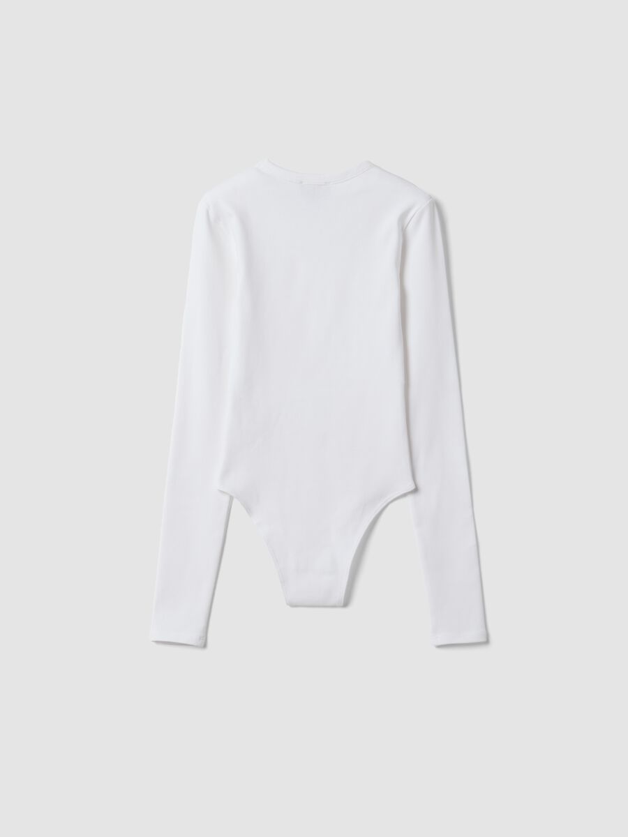 White fitted stretch cotton bodysuit with crew neck_4