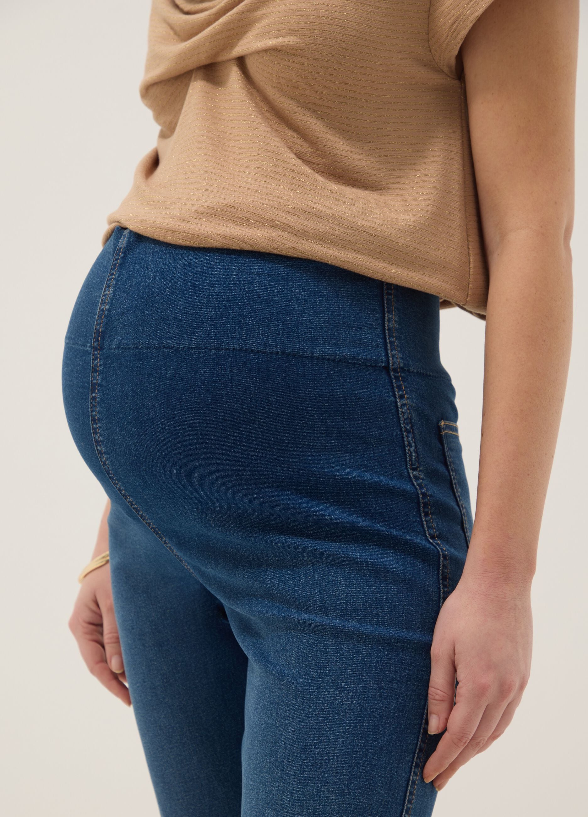 Blue Stretch Cotton Maternity Slim Trousers