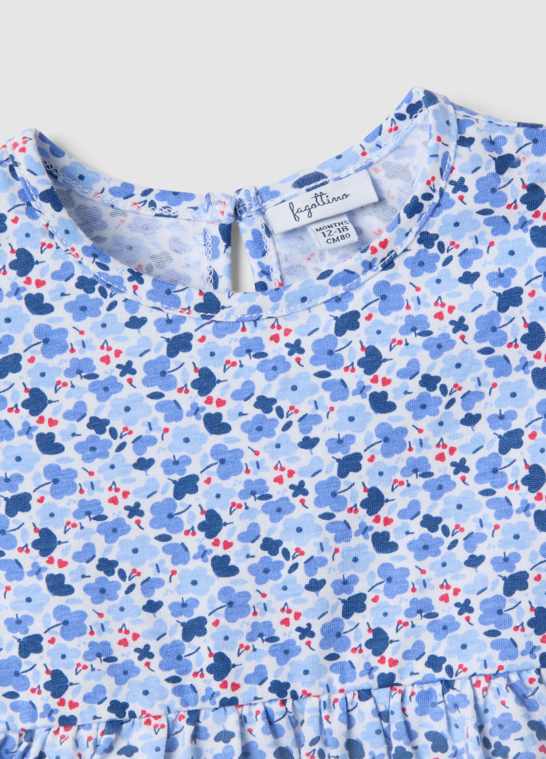 Girls' regular fit multi-colour cotton dress with flowers