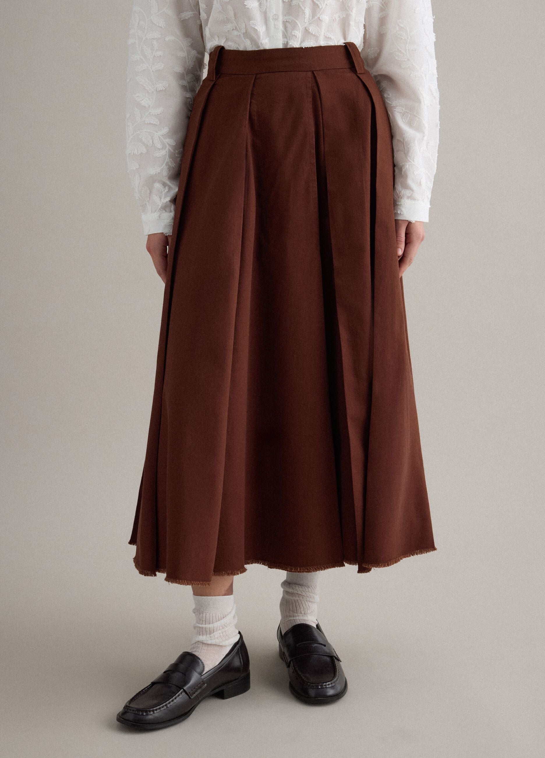 Long brown pure cotton skirt regular fit