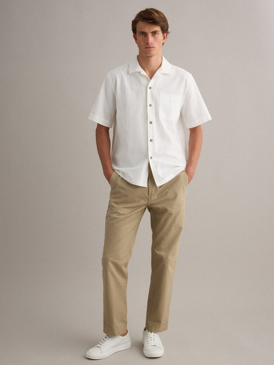 White regular-fit pure cotton shirt with stripes and chest pocket_3