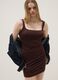 Brown fitted dress with square neckline_0