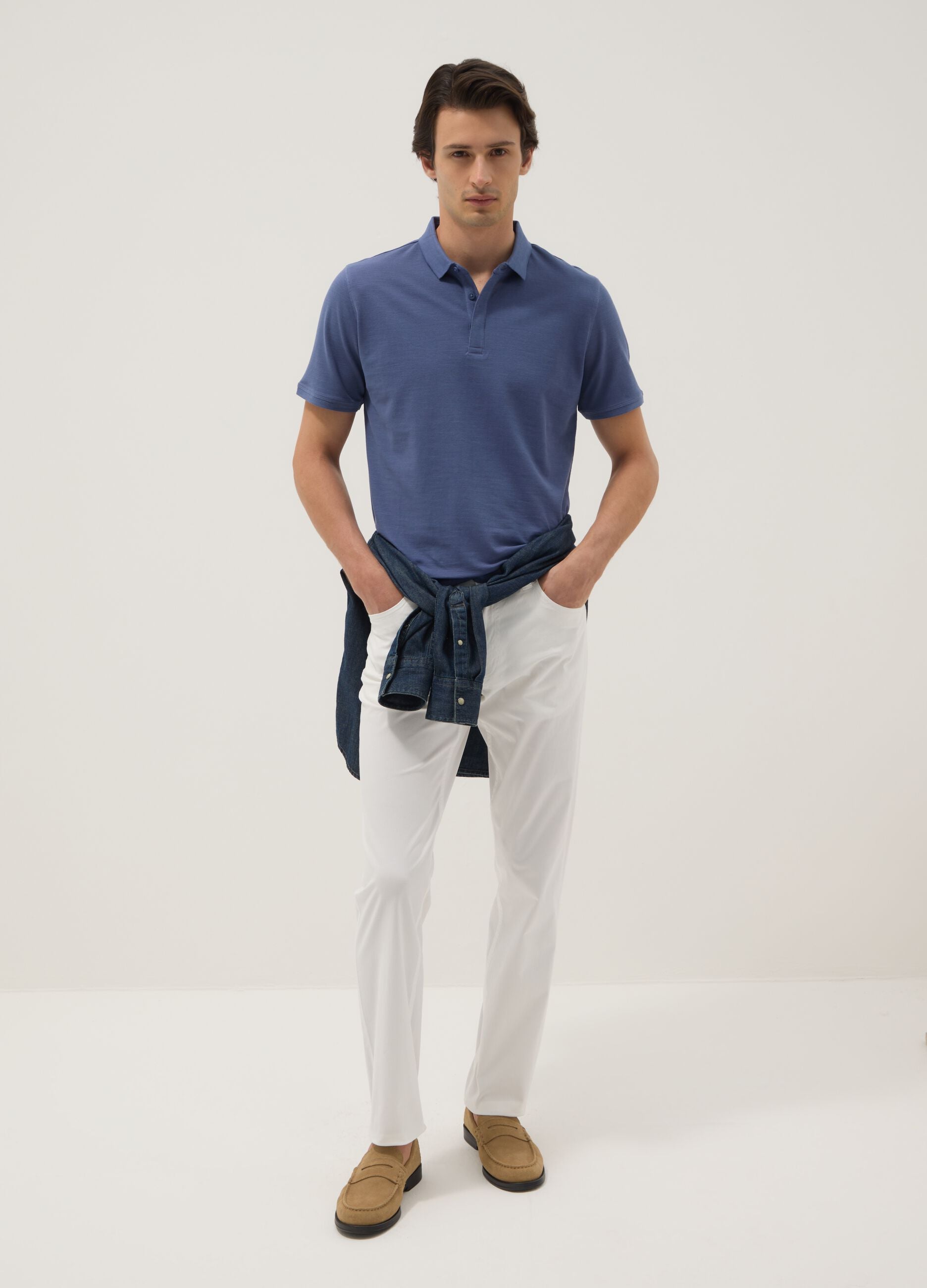 Regular fit pure cotton blue polo shirt