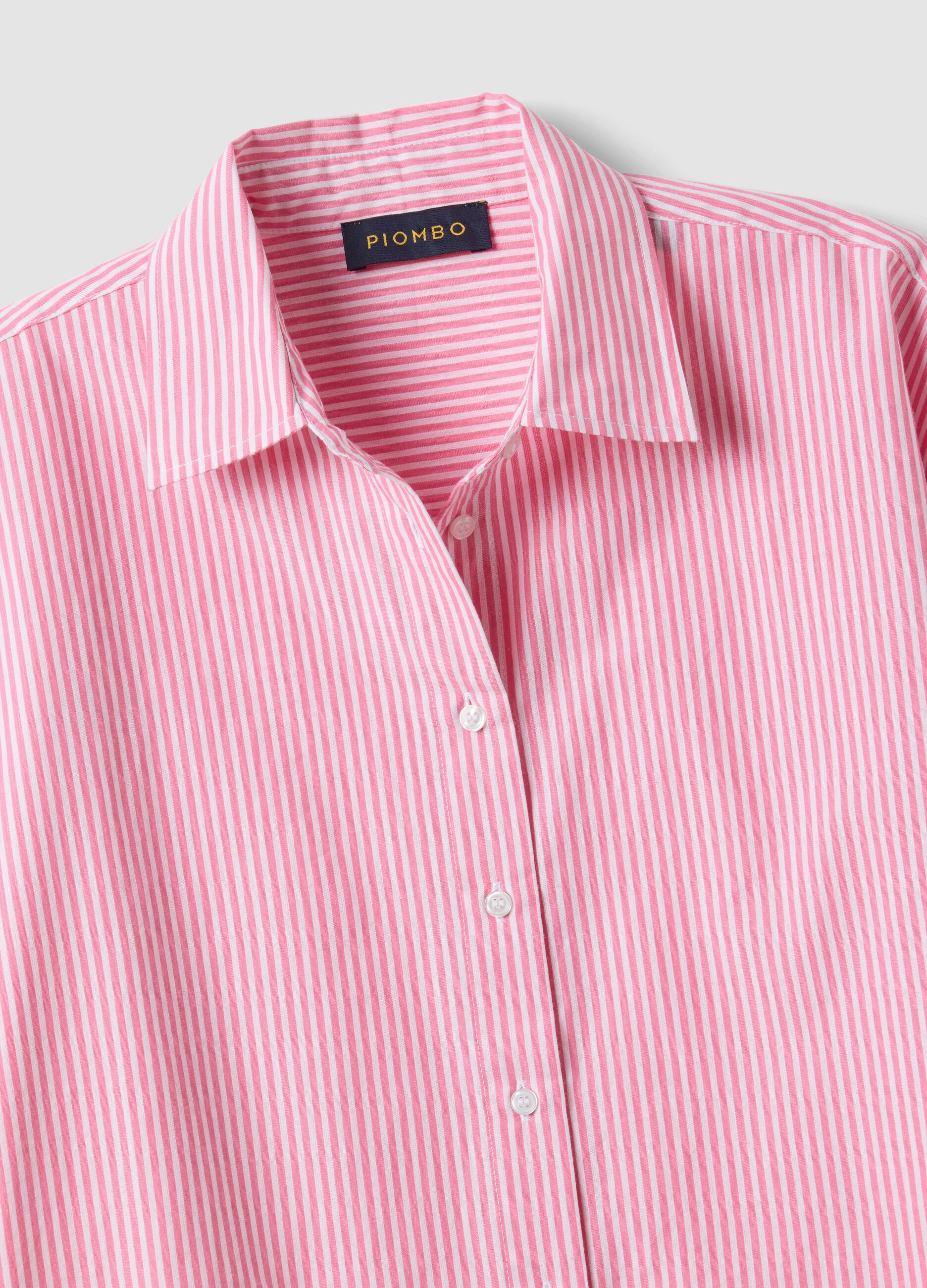 Oversized White and Pink Striped Pure Cotton Shirt