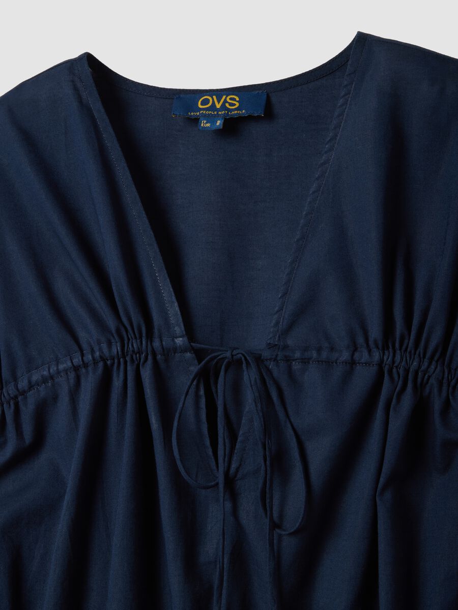 Blue pure cotton V-neck dress_5