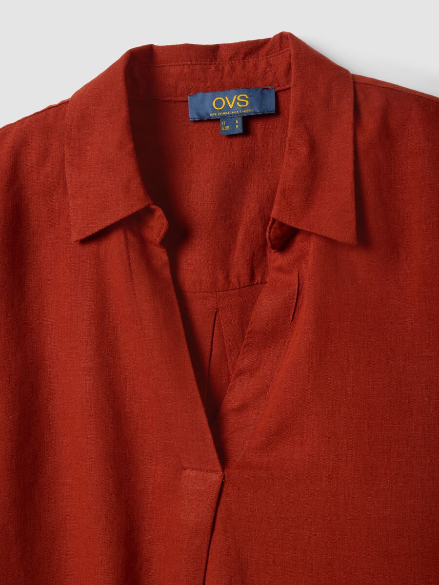 Red linen and viscose blend V-neck regular-fit shirt_5