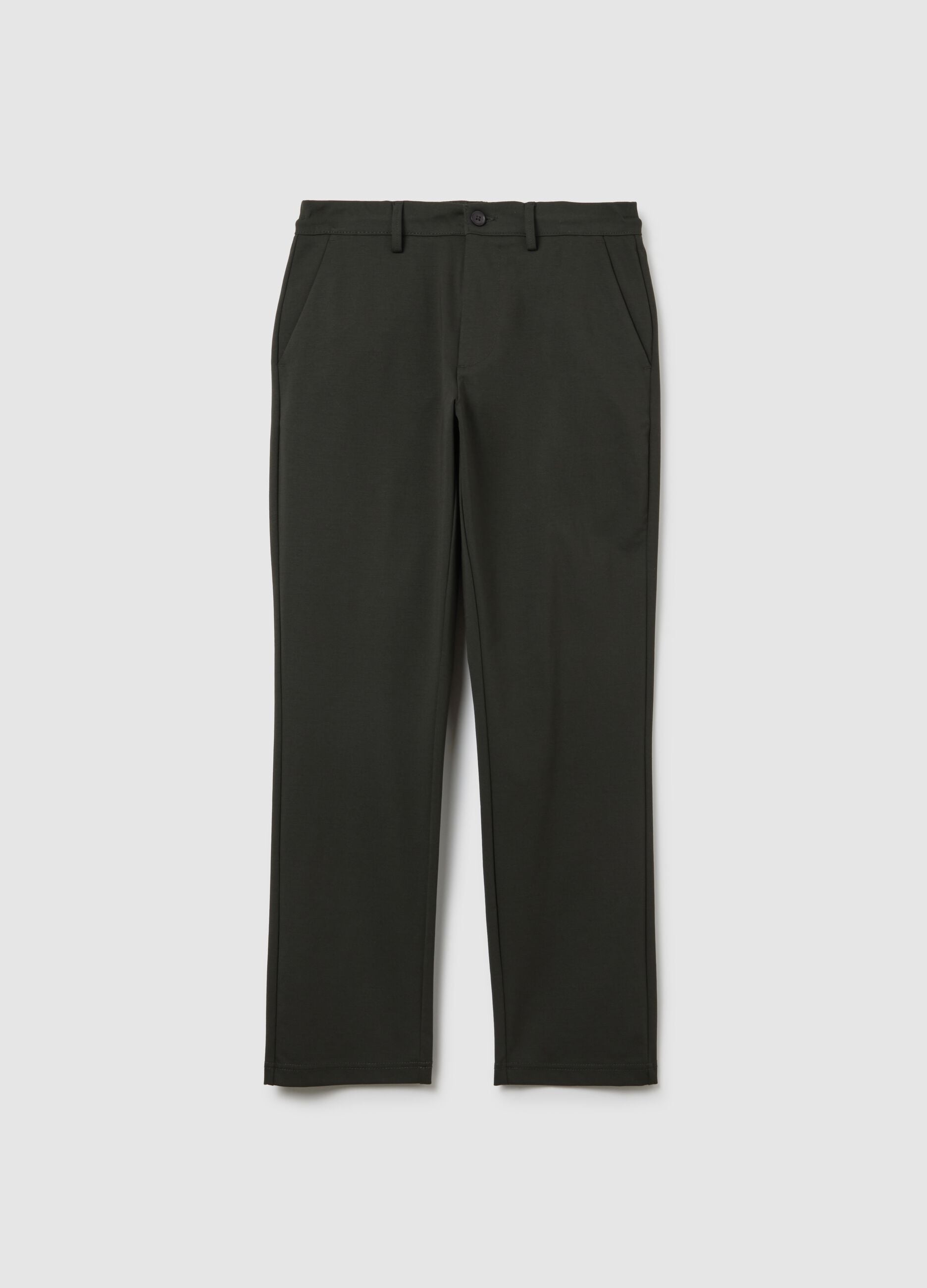 Green cotton blend regular fit chino trousers