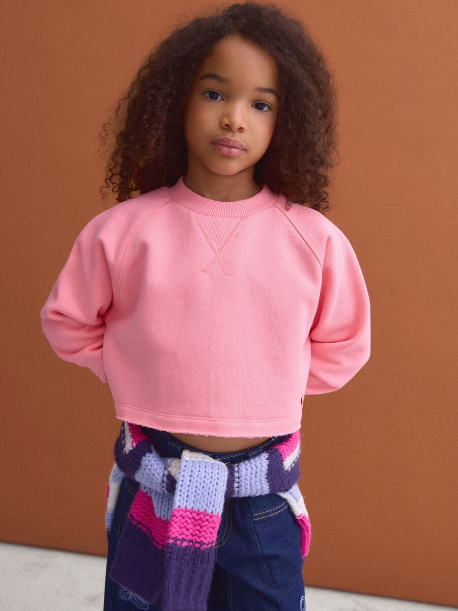 Pink cropped cotton-blend crew-neck sweatshirt, relaxed fit for girls_1
