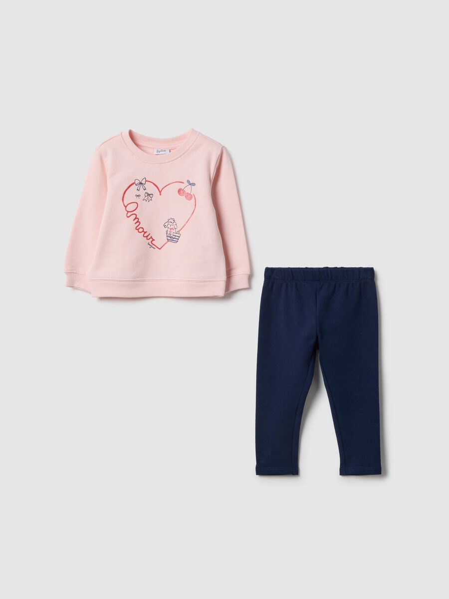 Multicolour pure cotton sweatshirt and trousers set for girls regular fit_0