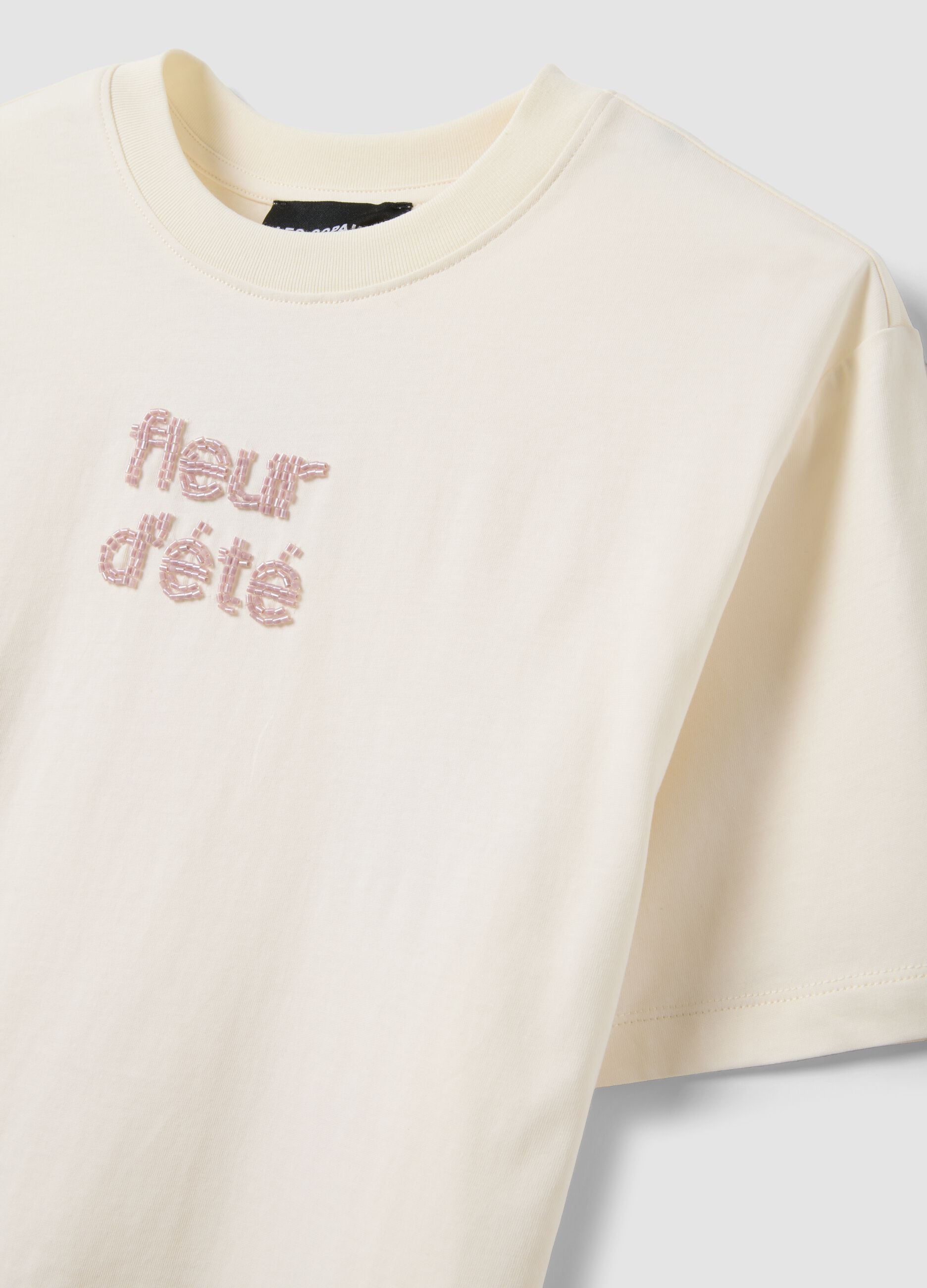 Beige pure cotton short-sleeve T-shirt