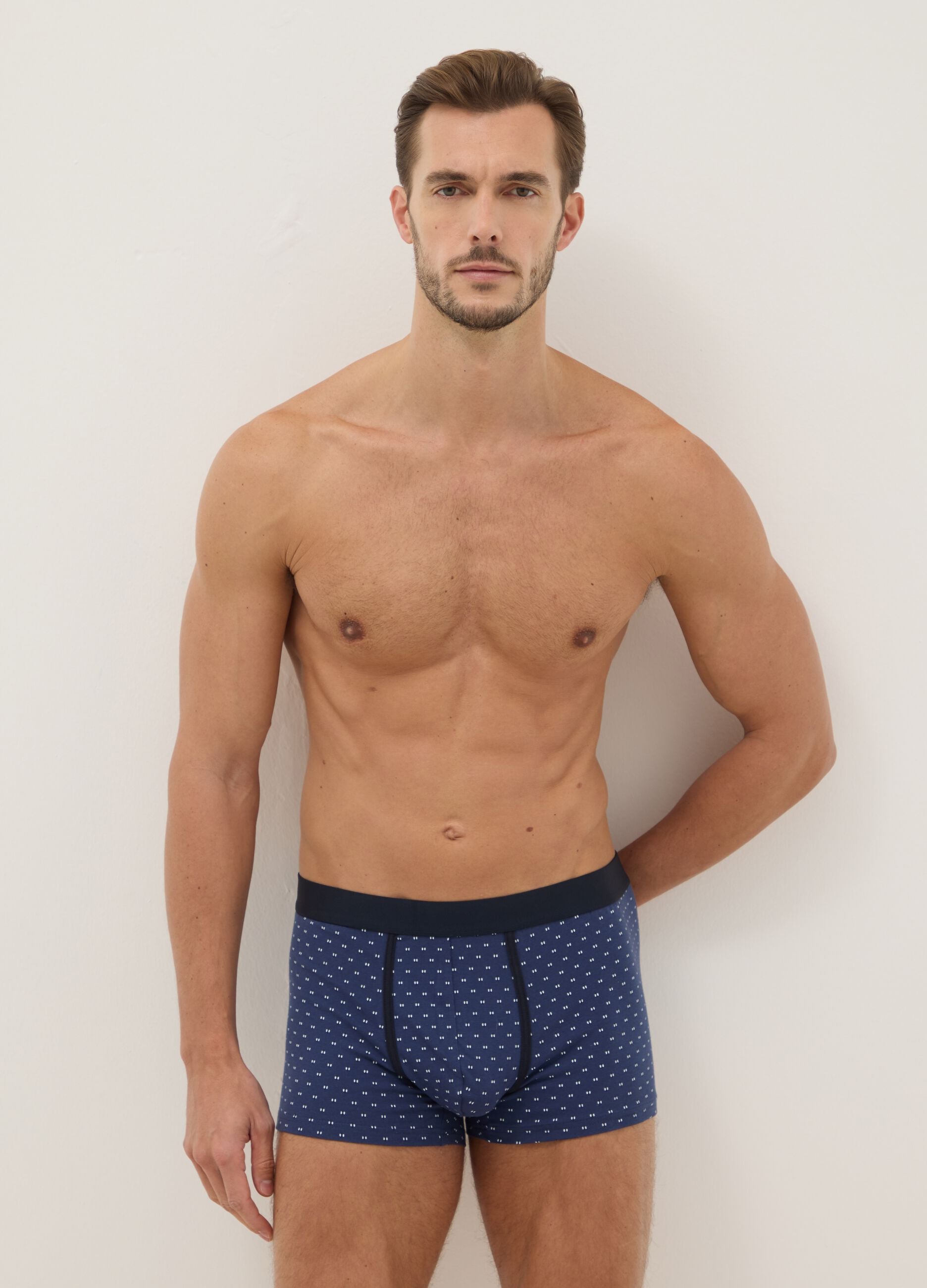 Tripack of regular fit blue stretch cotton boxers