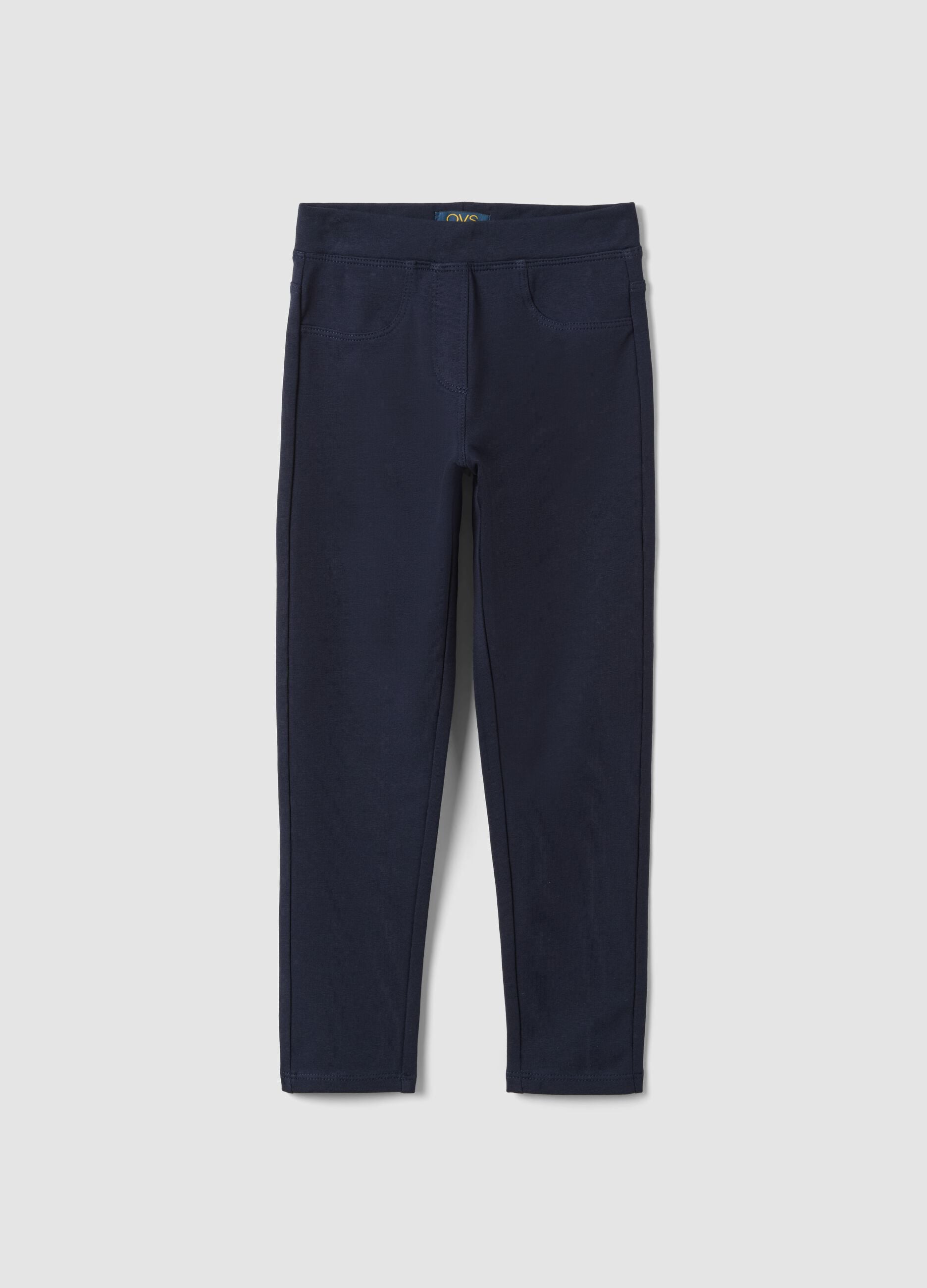 Girls' blue slim-fit stretch organic cotton treggings