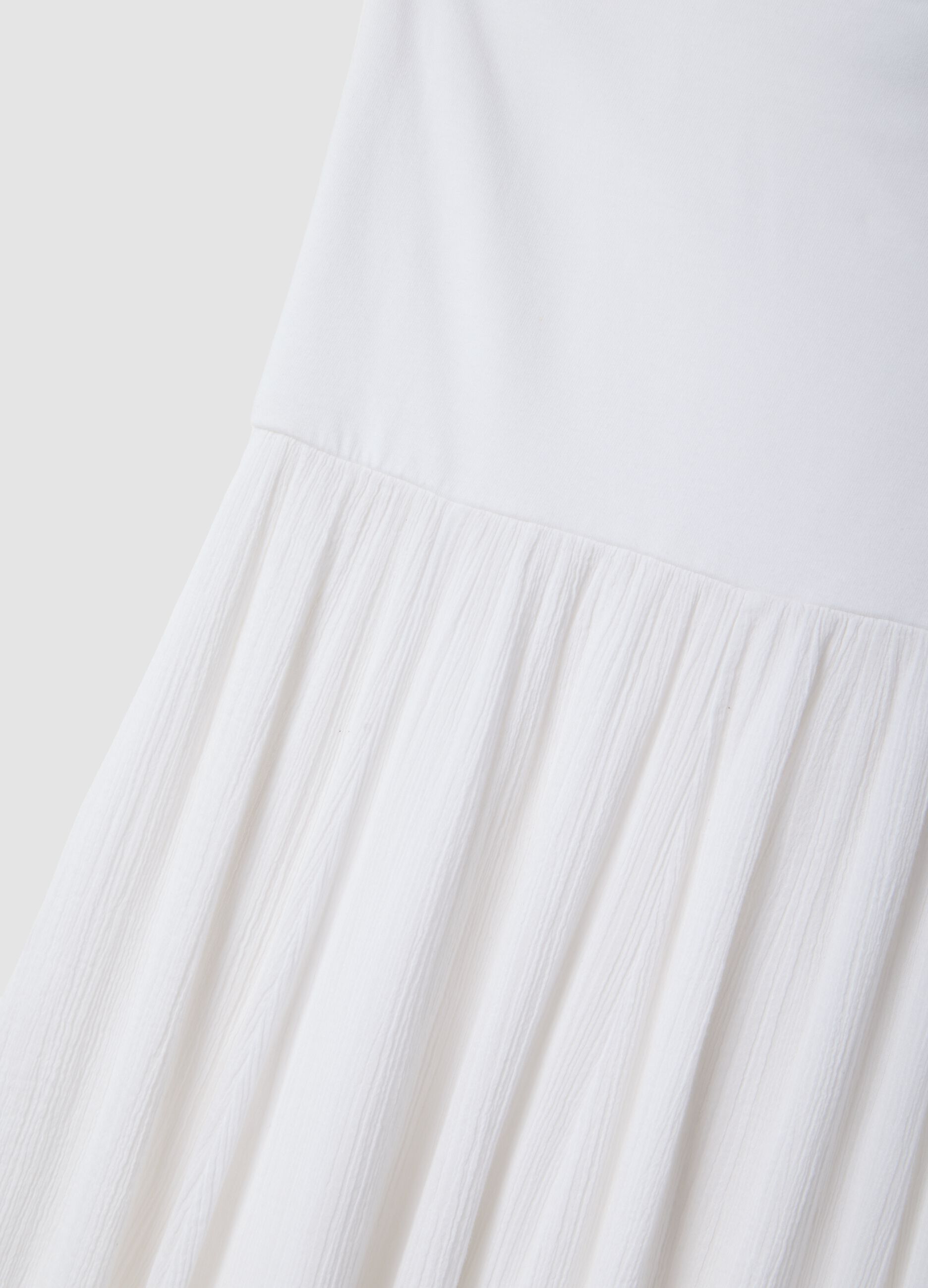 Long white pure cotton skirt with elasticated waist and sheer detailing