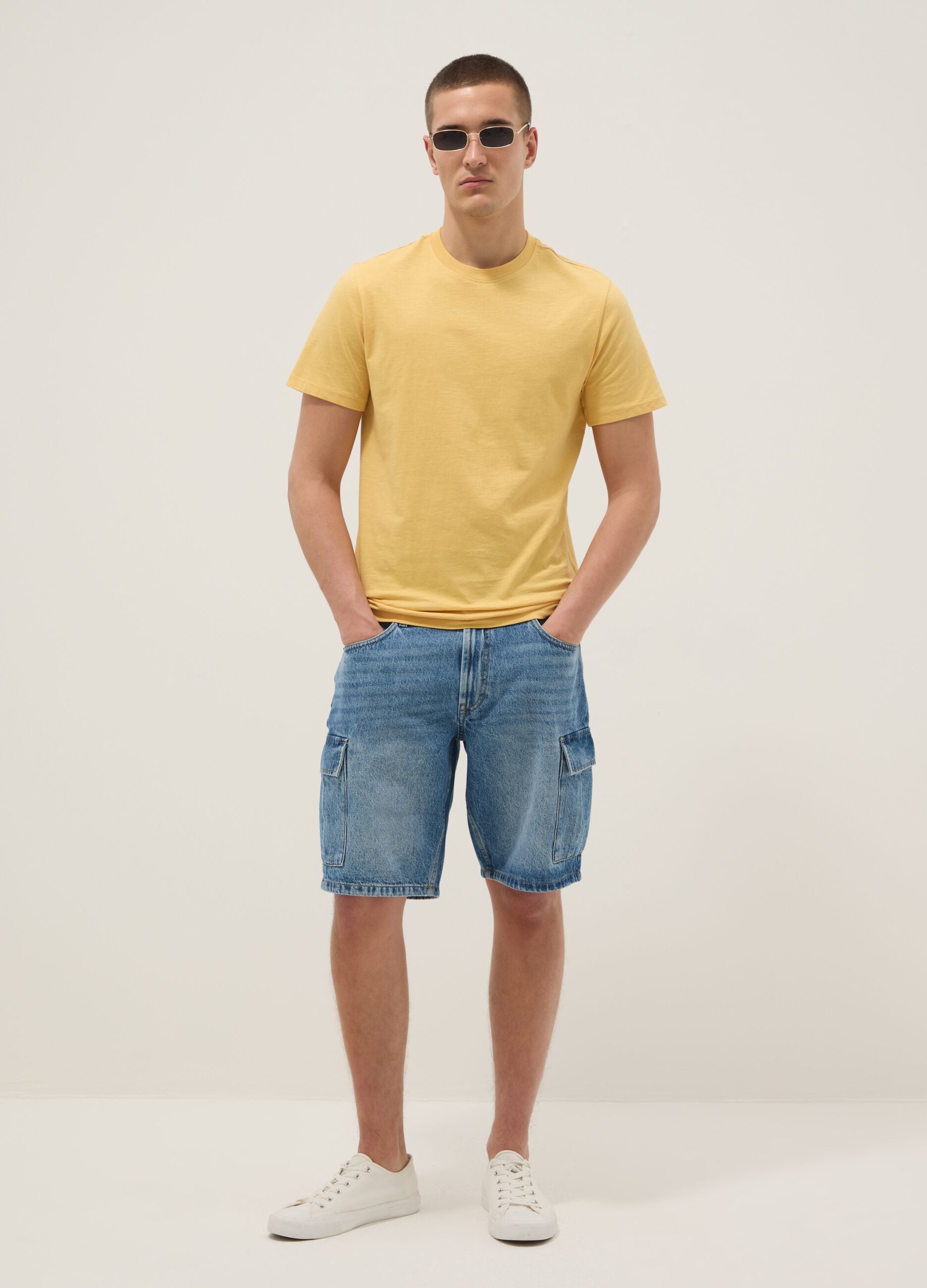Yellow short sleeve pure cotton t-shirt regular fit