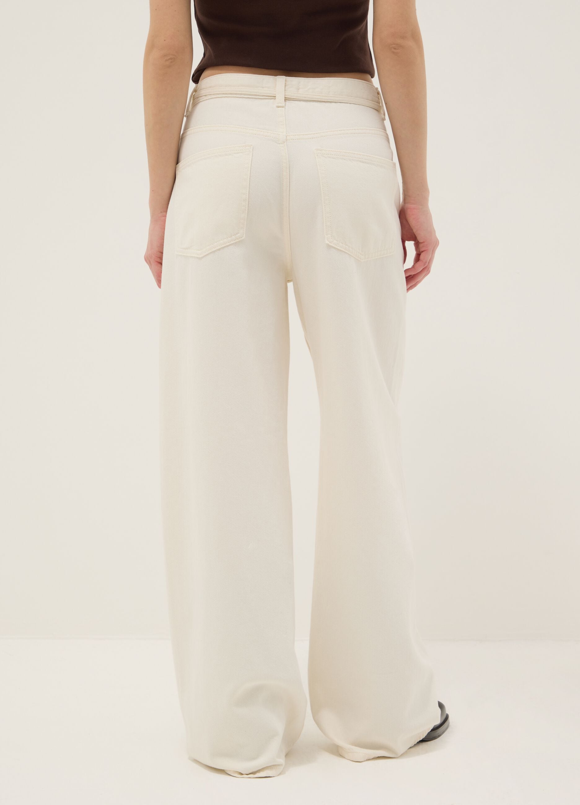 White pure cotton wide leg trousers