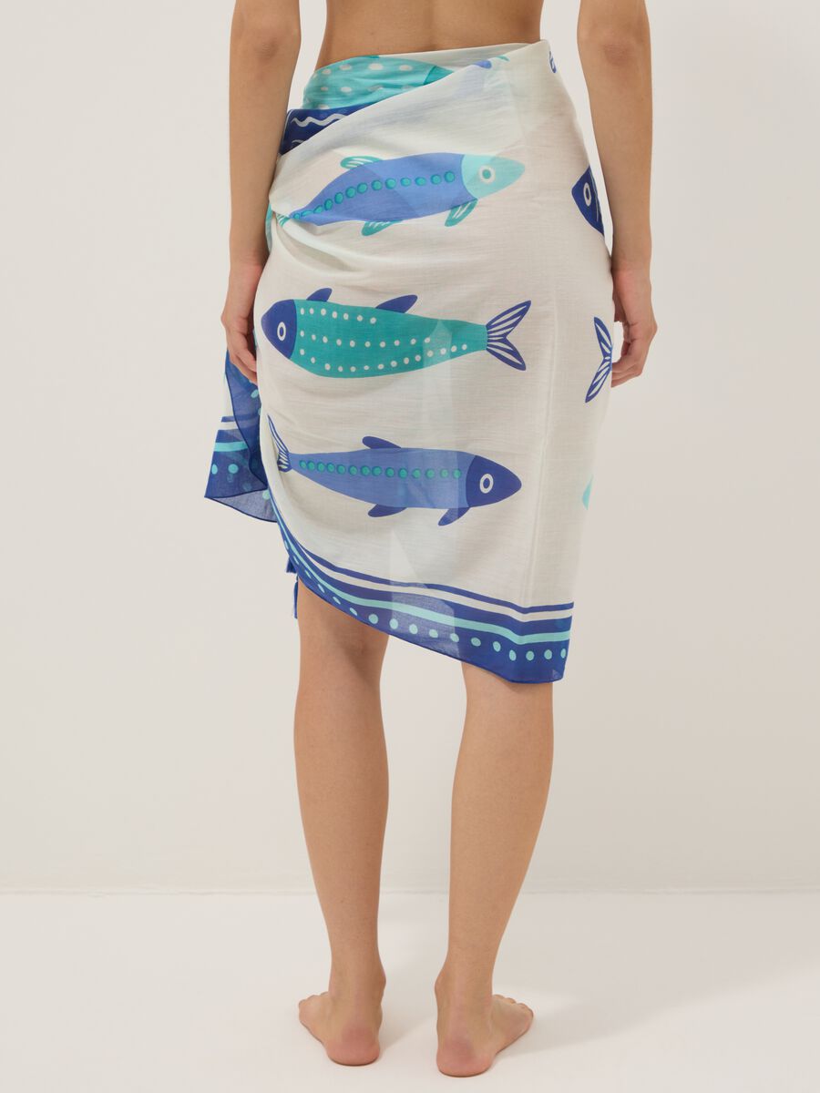 Blue pure cotton pareo with nautical print_3