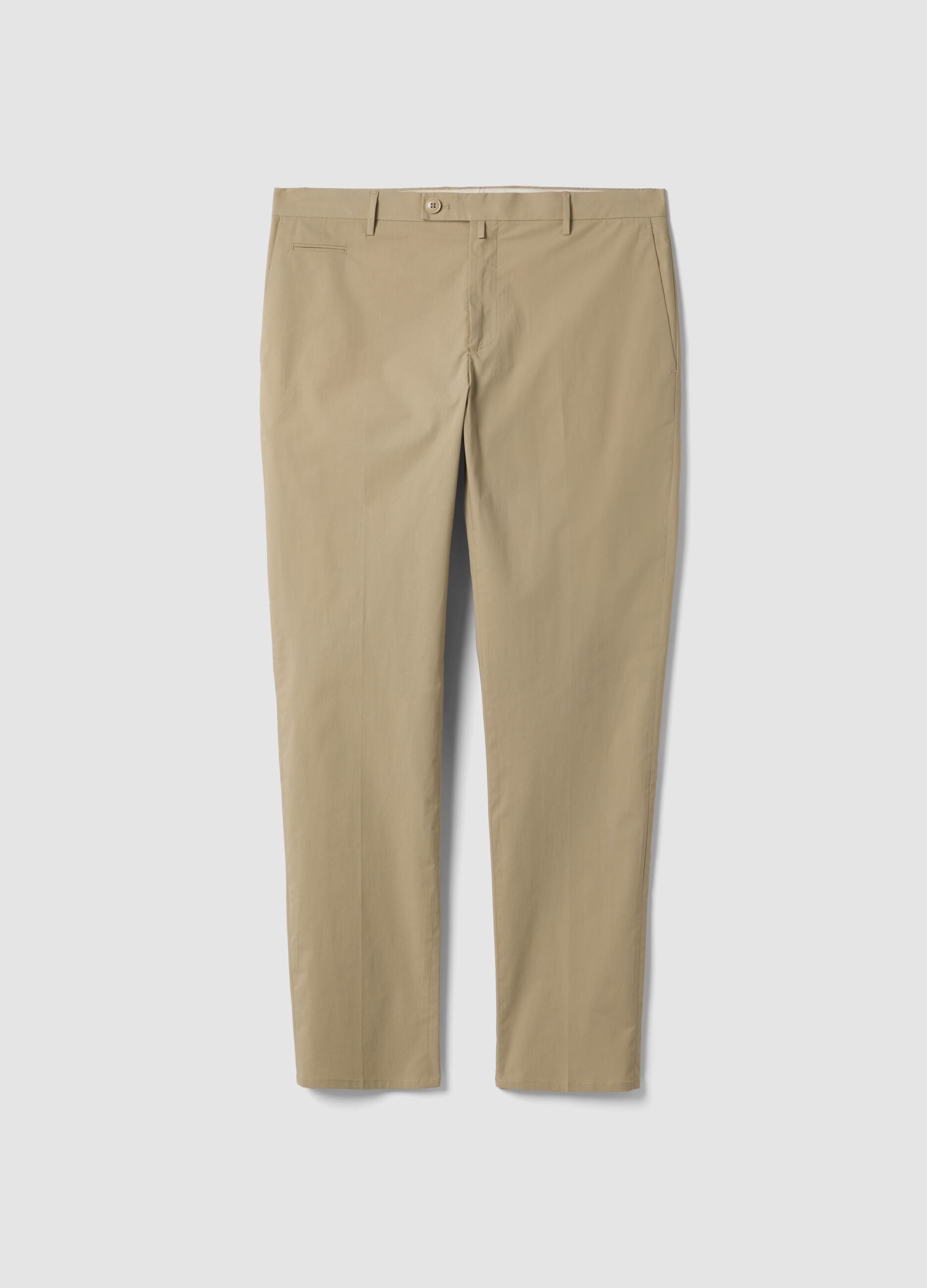 Beige regular-fit stretch cotton trousers